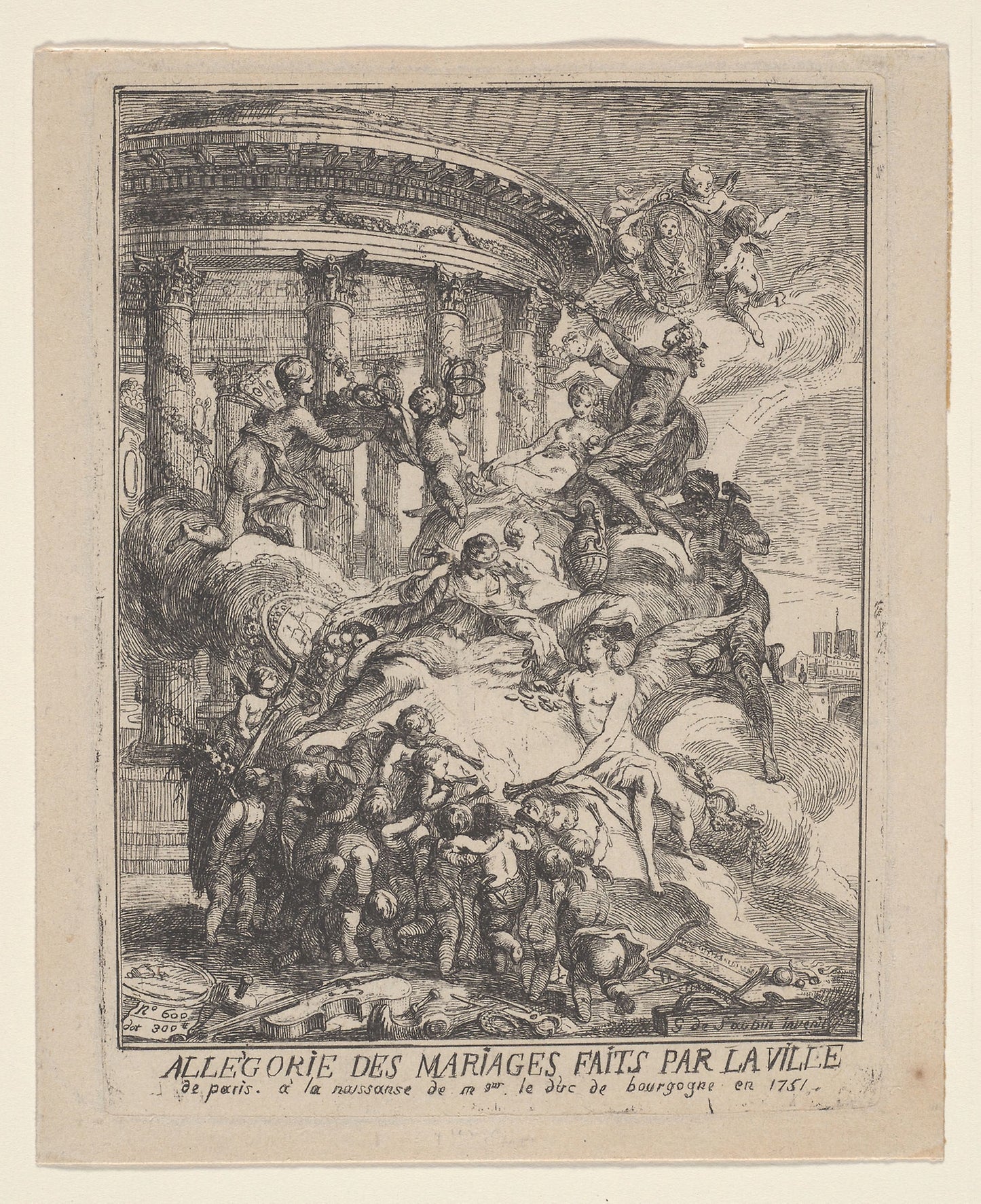 Allegorie des Mariages Faits par la Ville de Paris a la Naissance du Duc de Bourgogne - Gabriel Jacques de Saint-Aubin, Poster Print Wall Art