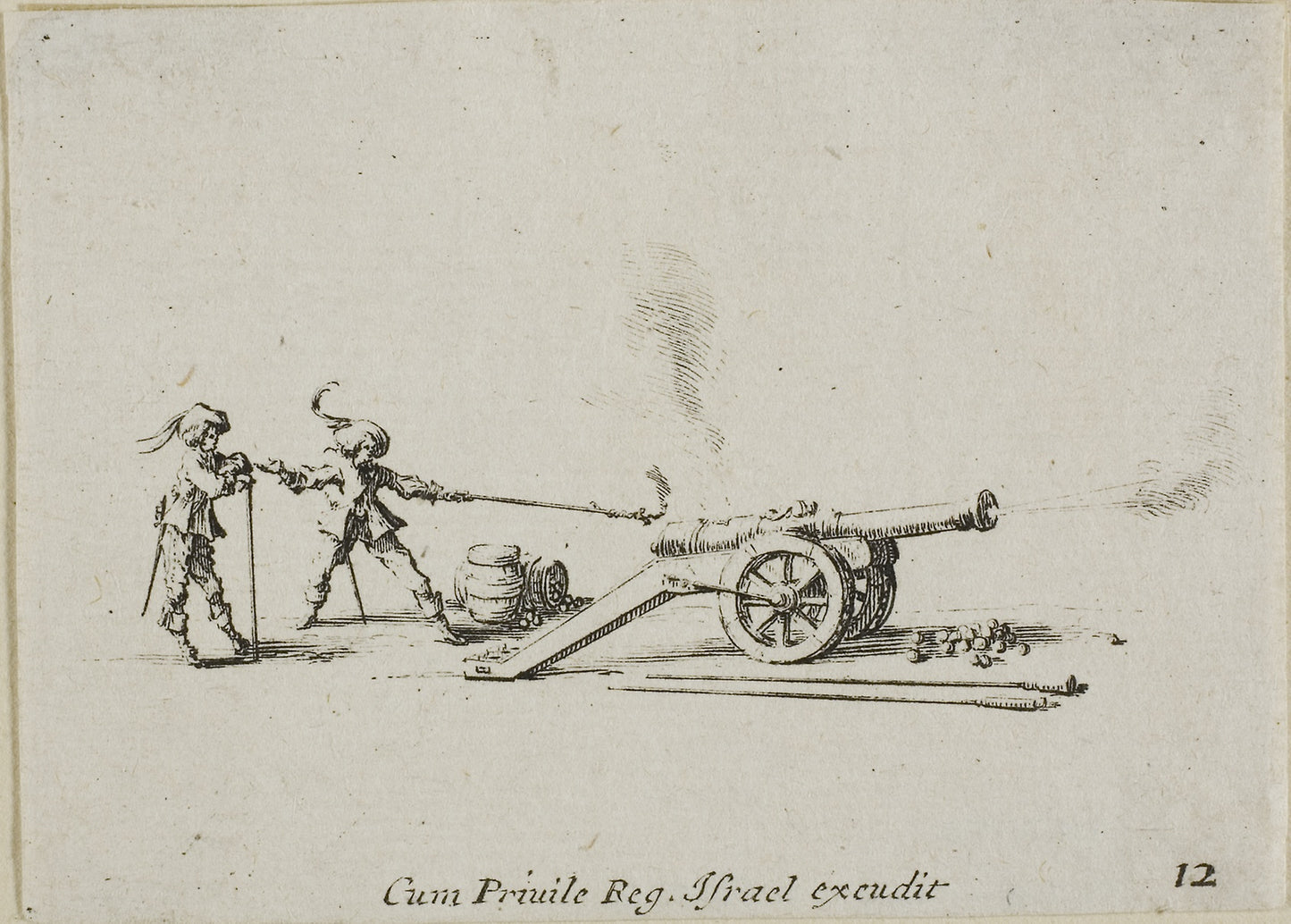 Firing the Canon, plate twelve from The Military Exercises - Jacques Callot (French, 1592-1635), Poster Print Wall Art