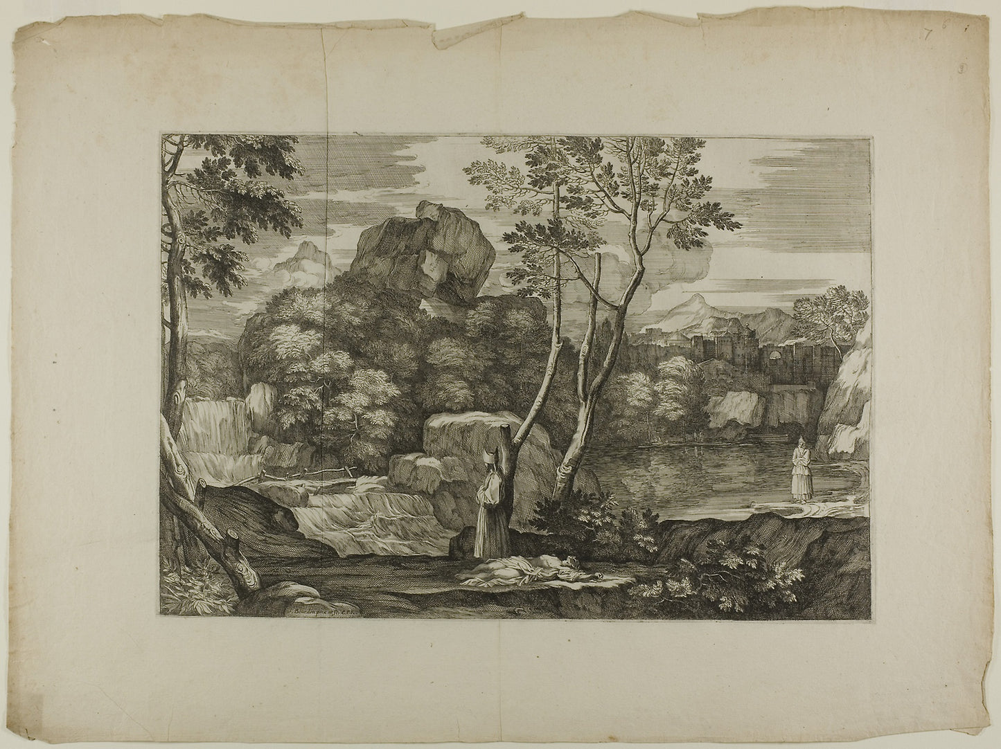 Landscape with a Dead Man and Two Priests - Sébastien Bourdon, Poster Print Wall Art