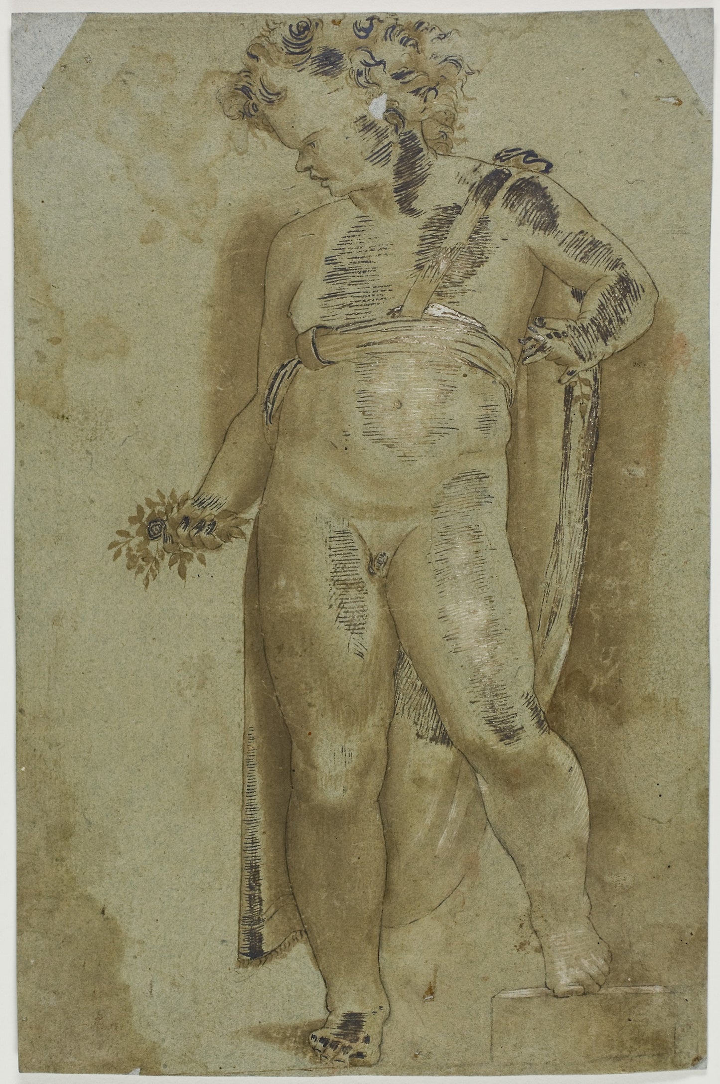 Putto Holding Flowers - possibly after Pellegrino Tibaldi, Poster Print Wall Art