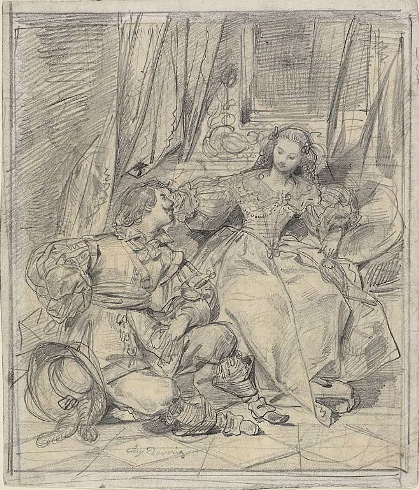 Lady and Cavalier - Eugène François Marie Joseph Devéria, Poster Print Wall Art