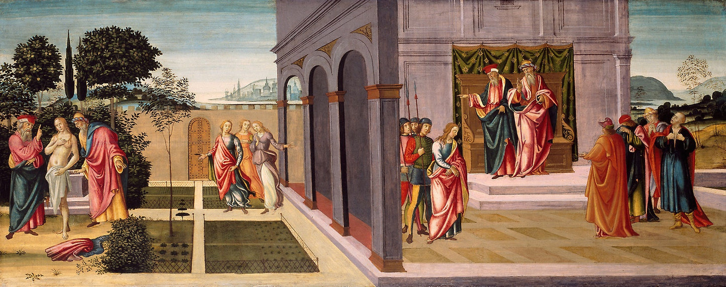 Susanna and the Elders in the Garden, and the Trial of Susanna before the Elders - Master of Apollo and Daphne, Poster Print Wall Art