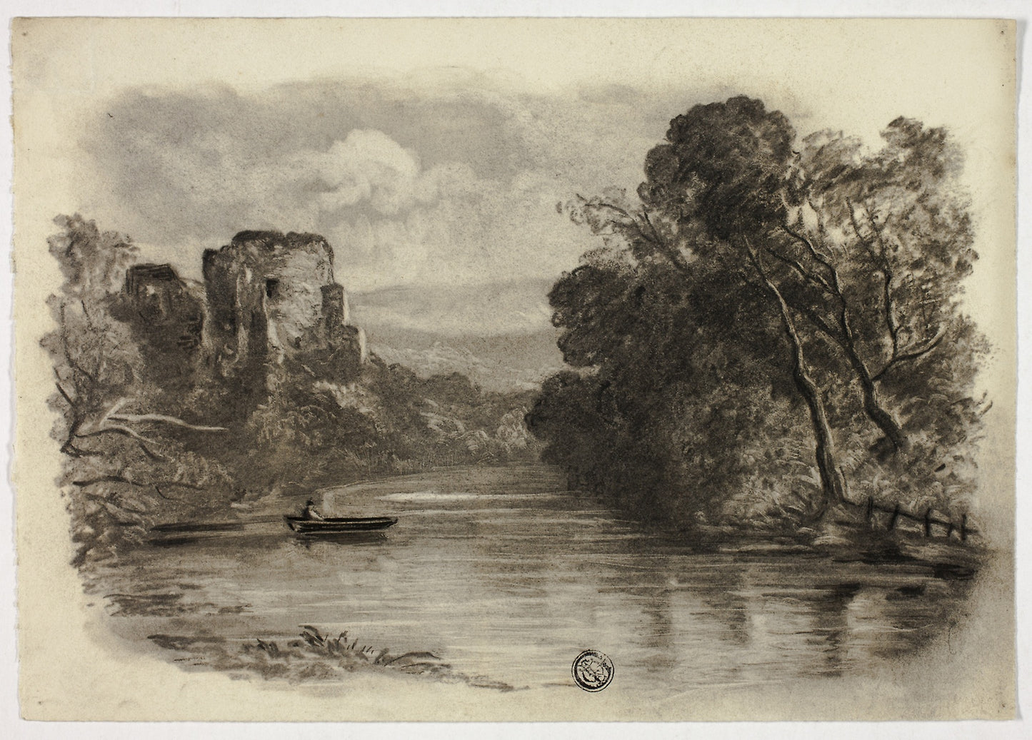 River with Castle Ruin and Boat II - Elizabeth Murray, Poster Print Wall Art