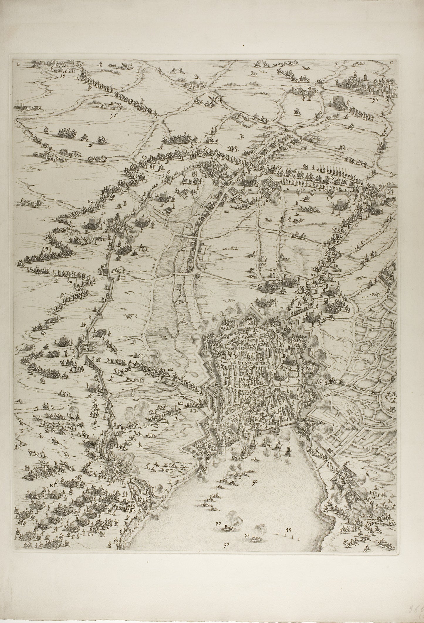 Plate Two from La Siège de la Rochelle - Jacques Callot (French, 1592-1635), Poster Print Wall Art