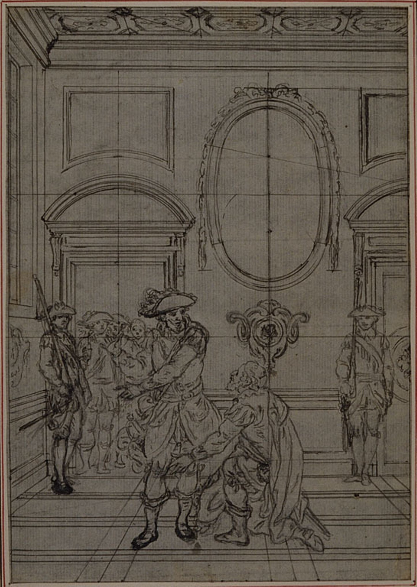 Study for a second edition, never published, of Colle's "La Partie de Chasse de Henri IV", Act I, Scene 6 - Hubert François Gravelot, Poster Print Wall Art