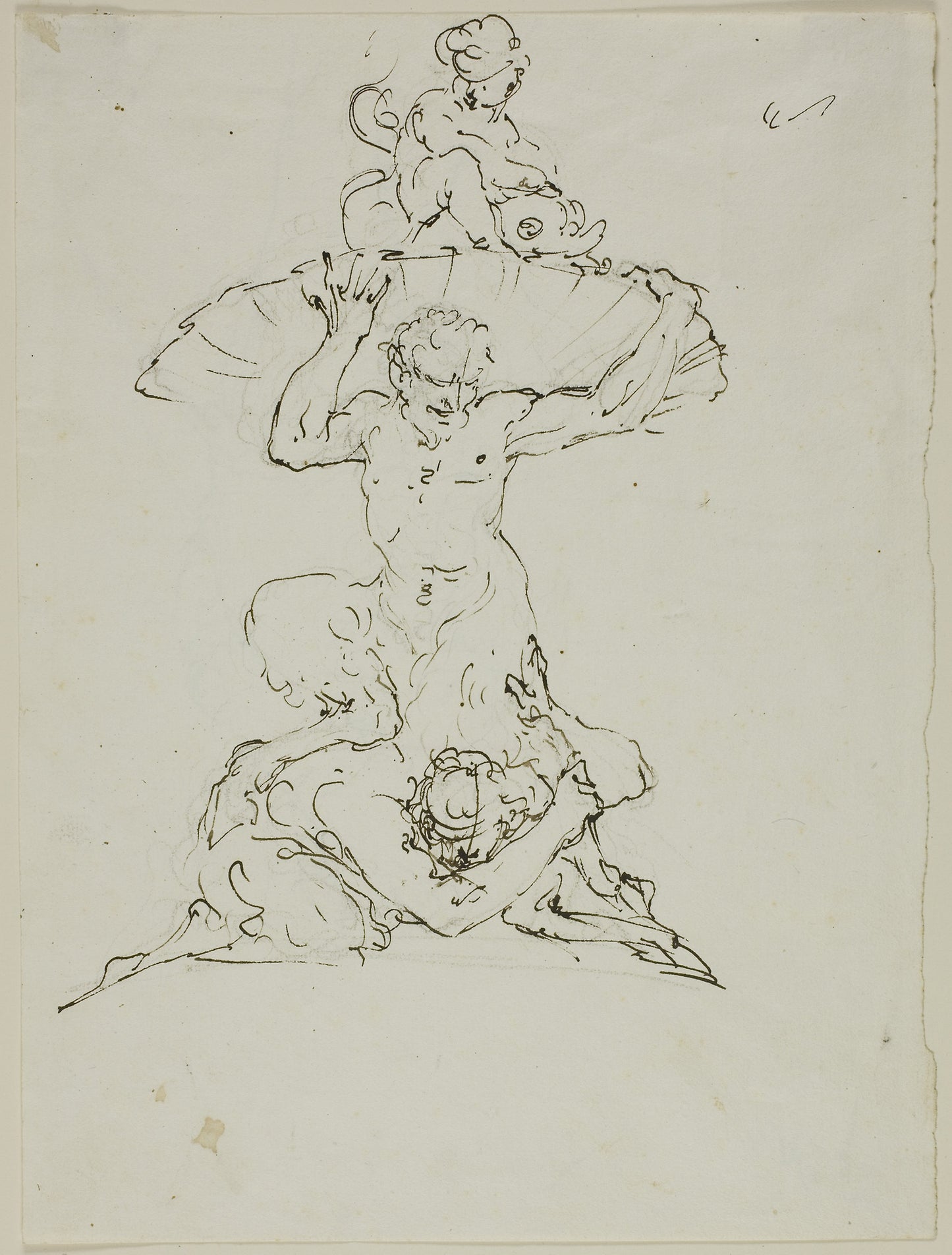 Fountain with Satyr and Putto (recto); Punchinello (verso) - Unknown artist, Poster Print Wall Art