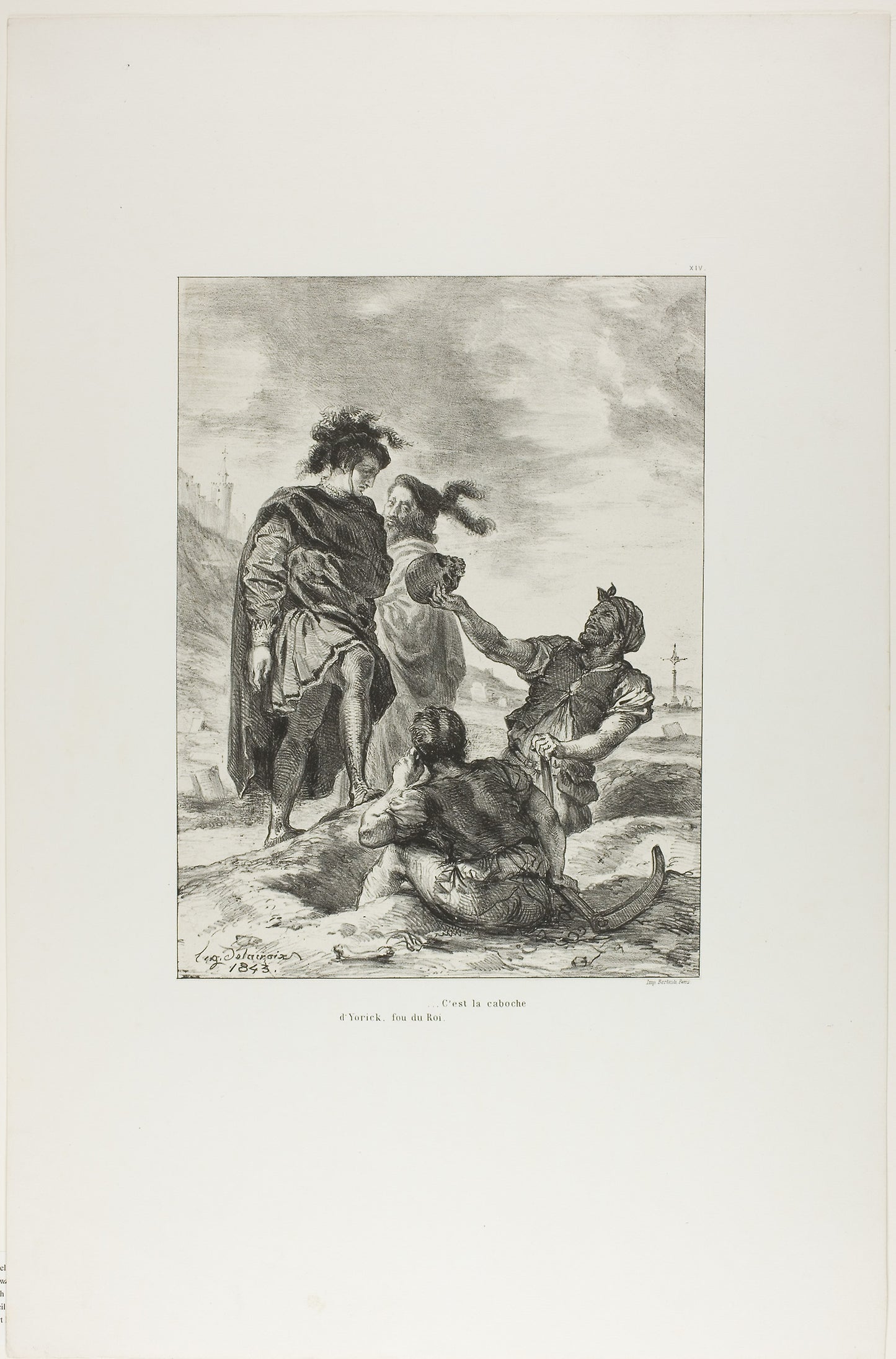 Hamlet and Horatio with the Gravediggers, plate 14 from Hamlet - Eugène Delacroix, Poster Print Wall Art