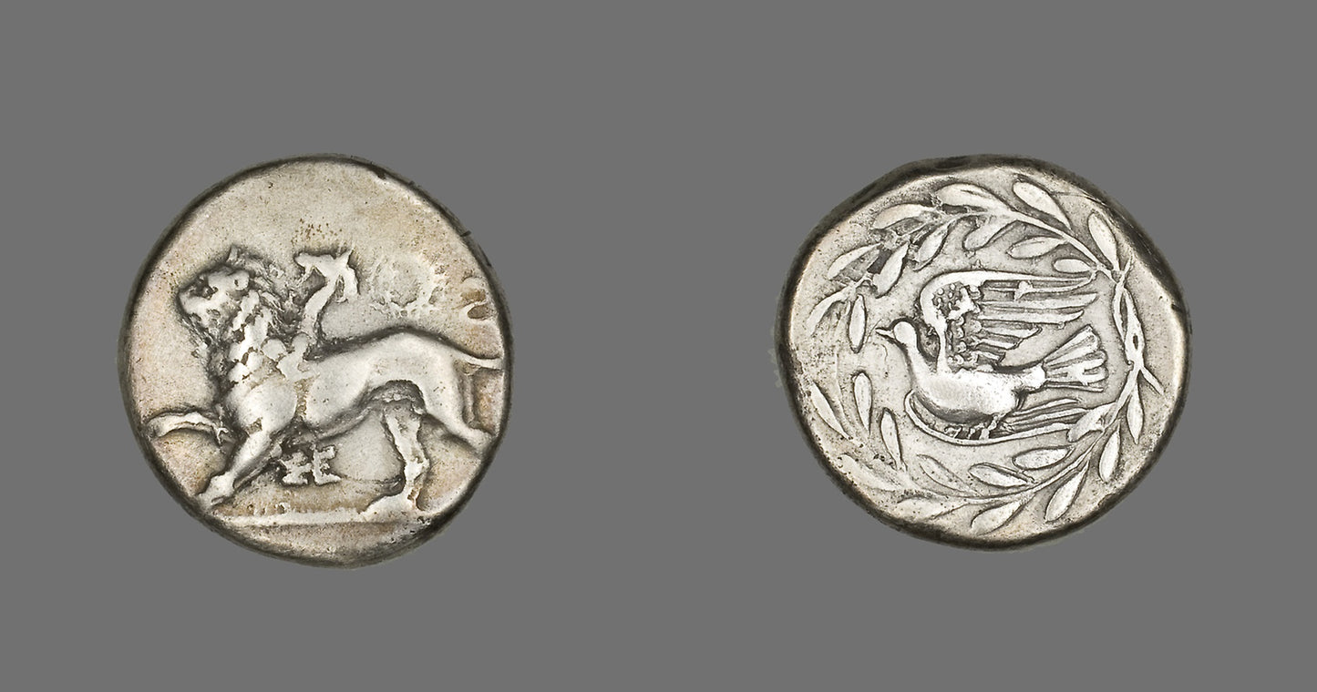 Aeginetic Stater (Coin) Depicting a Chimera - Greek, minted in Sikyon, Peloponnesus, Poster Print Wall Art