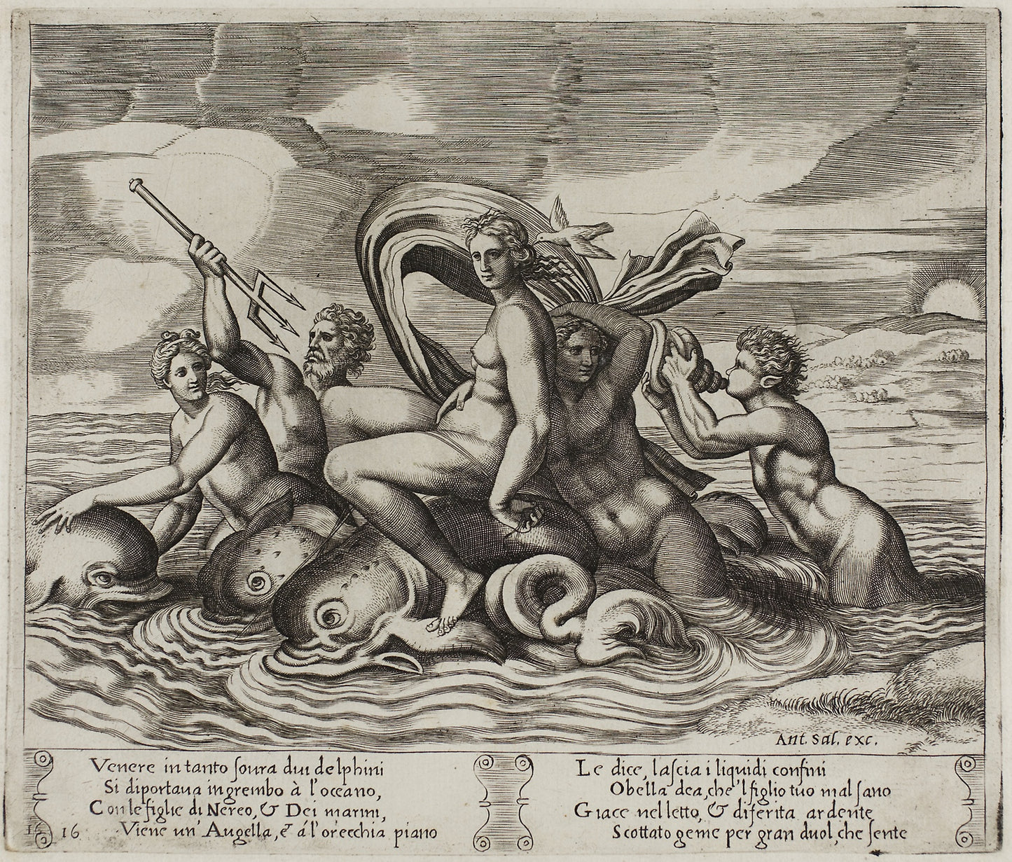 Psyche Served in Her Bath - Nymphs She Cannot See - Agostino dei Musi (Italian, c. 1490-after 1536), Poster Print Wall Art