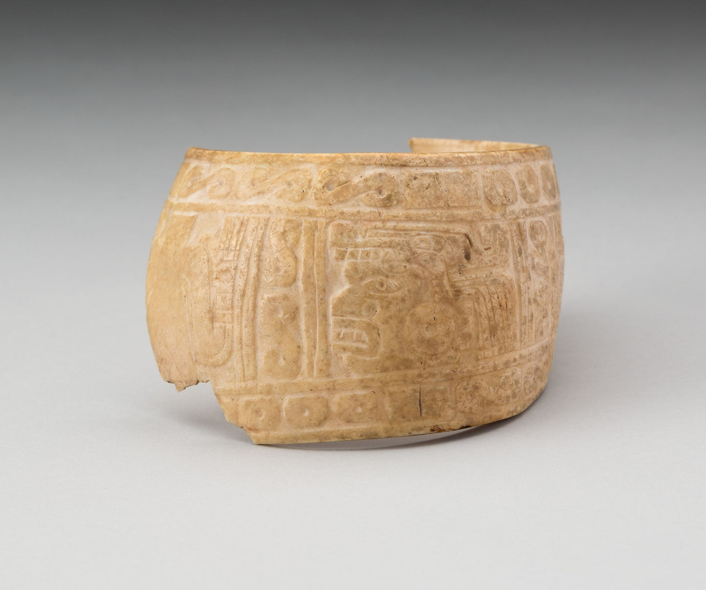 Shell, Possibly an Arm Band, Incised with Profile Head Framed - Geometric Motifs (Frament) - Possibly Mixtec, Poster Print Wall Art