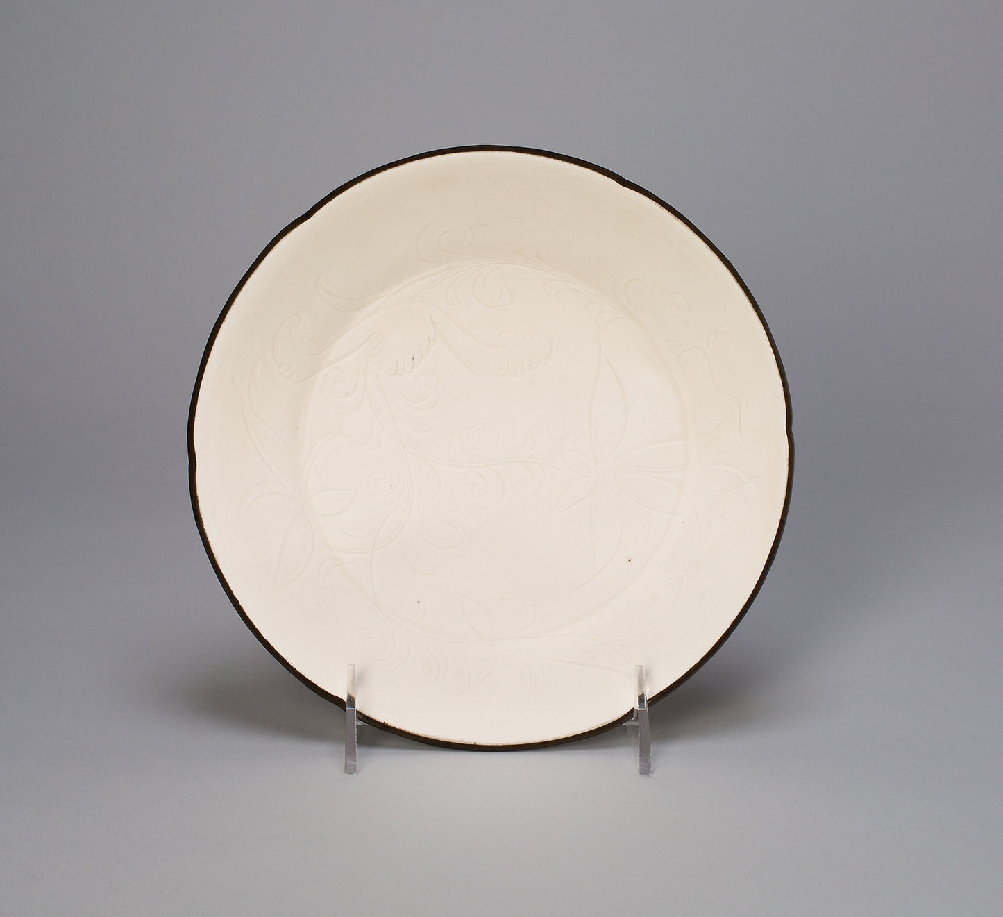Lobed Dish with Lotus Sprays and Curled Feather-Like Leaves - China, Poster Print Wall Art