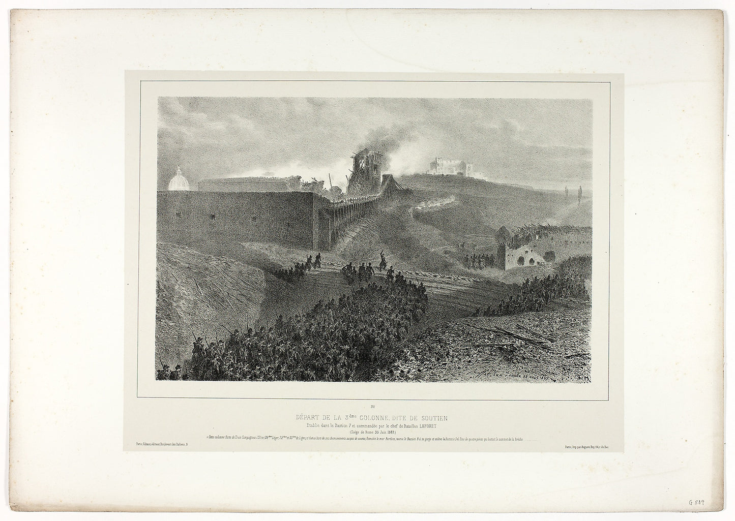 Departure of the third column, called the support, from Souvenirs d’Italie - Expédition de Rome - Denis Auguste Marie Raffet (French, 1804-1860), Poster Print Wall Art