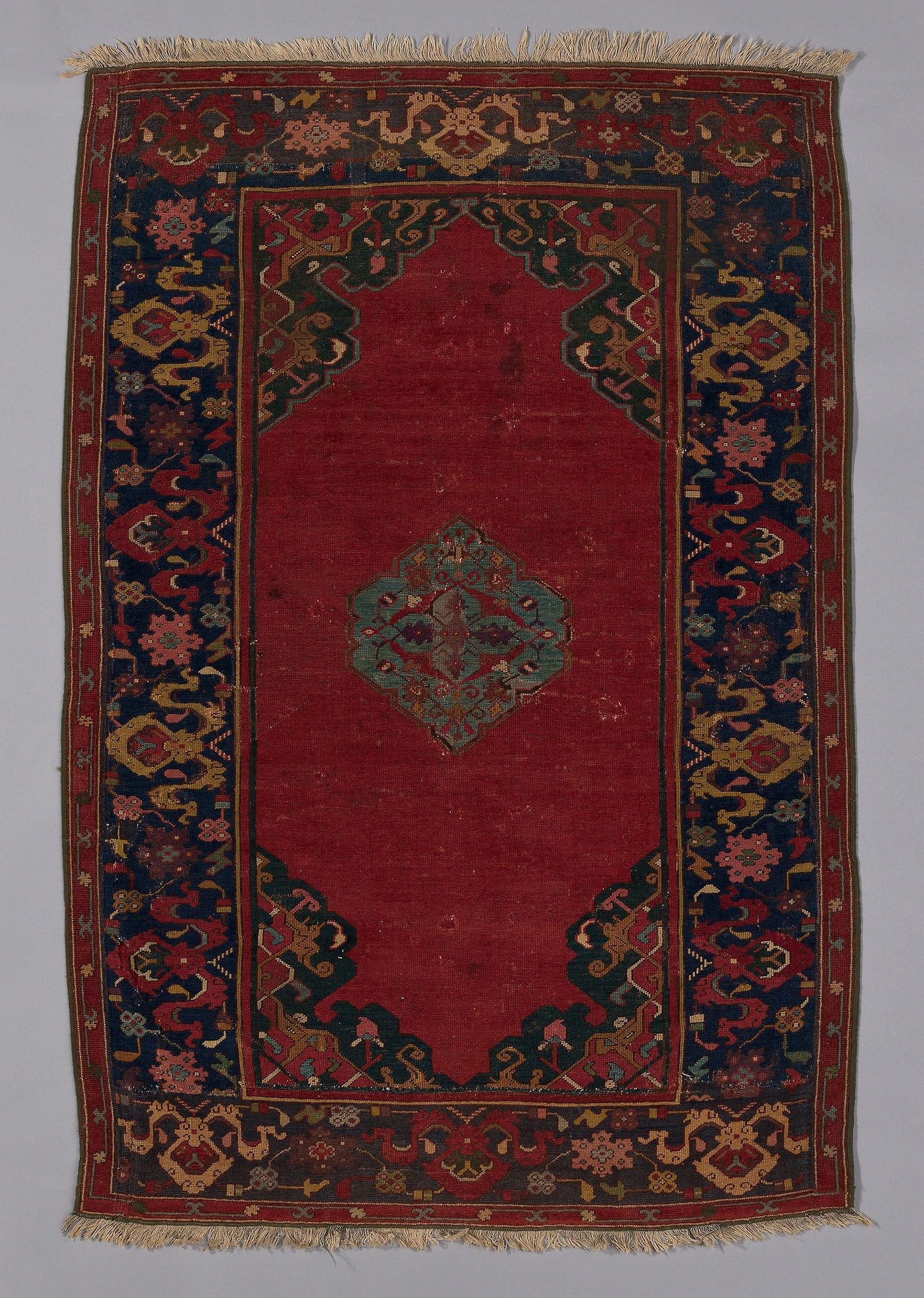Carpet (Ushak double-ended prayer rug) - Probably Romania, Poster Print Wall Art
