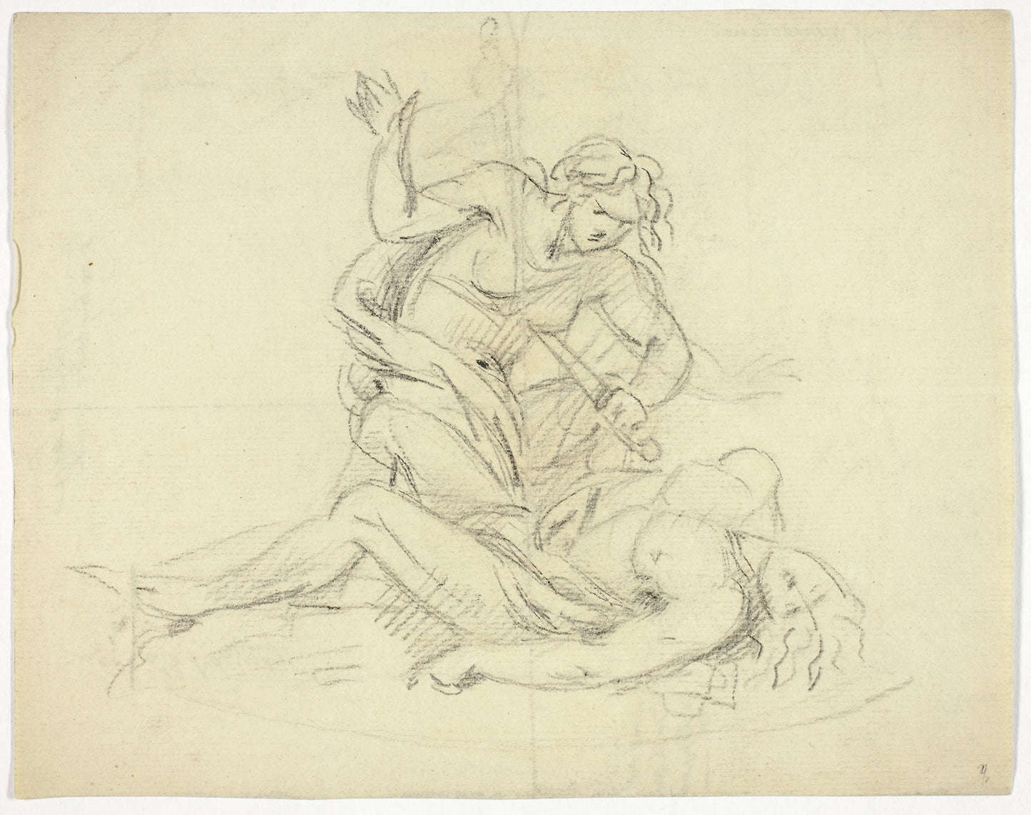 Pyramus and Thisbe (recto); Three Male Figures with Mausoleum Floor Plan (verso) - Attributed to Thomas Banks (English, 1735-1805), Poster Print Wall Art
