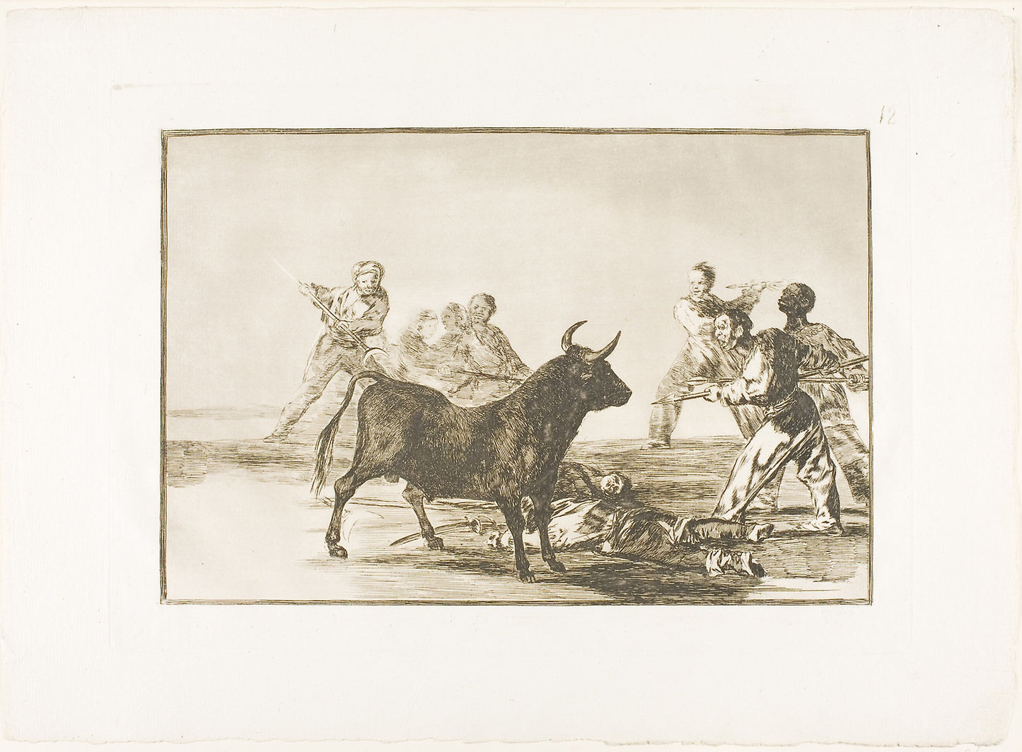 The rabble hamstring the bull with lances, sickles, banderillas and other arms, plate twelve from The Art of Bullfighting - Francisco José de Goya y Lucientes, Poster Print Wall Art