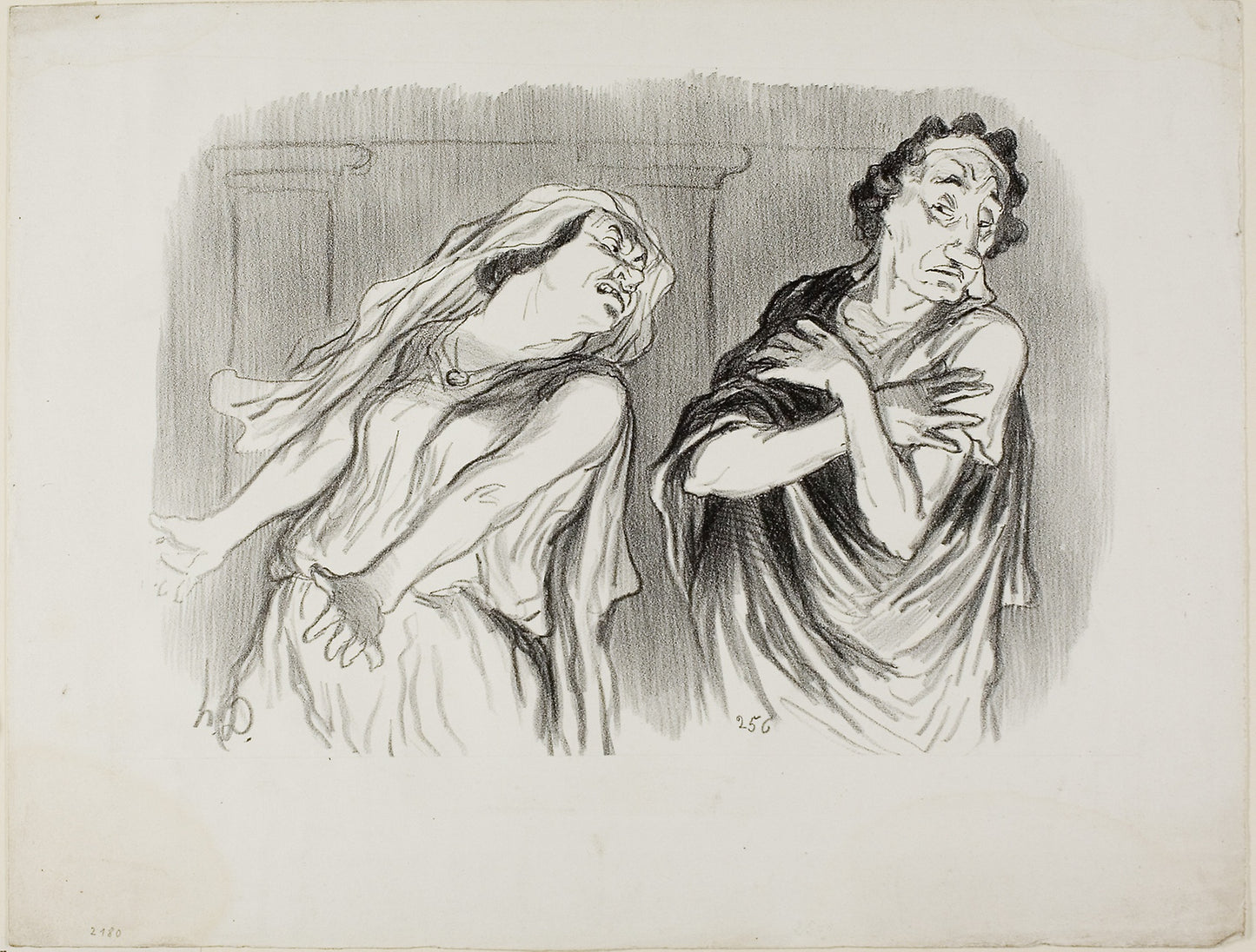 Andromache. “- Our family 's destiny was pitiless death, my husband was tortured to the end of his breath,” plate 6 from Physionomies Tragiques - Honoré Victorin Daumier, Poster Print Wall Art