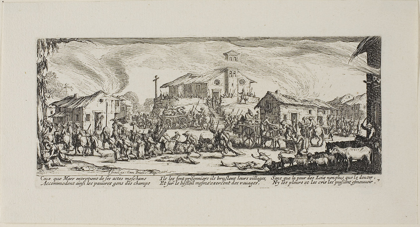 Plundering and Burning a Village, plate seven from The Miseries of War - Jacques Callot (French, 1592-1635), Poster Print Wall Art