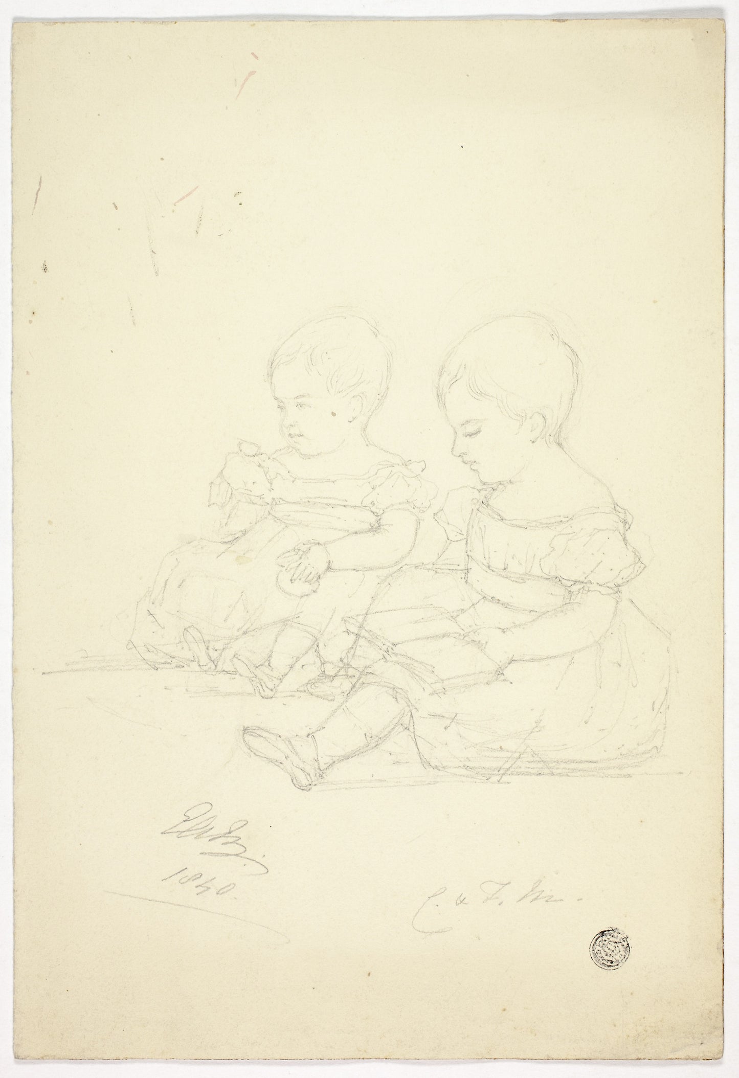 Two Seated Baby Girls (recto), a Still Life, and Two Animals (verso) - Elizabeth Murray, Poster Print Wall Art