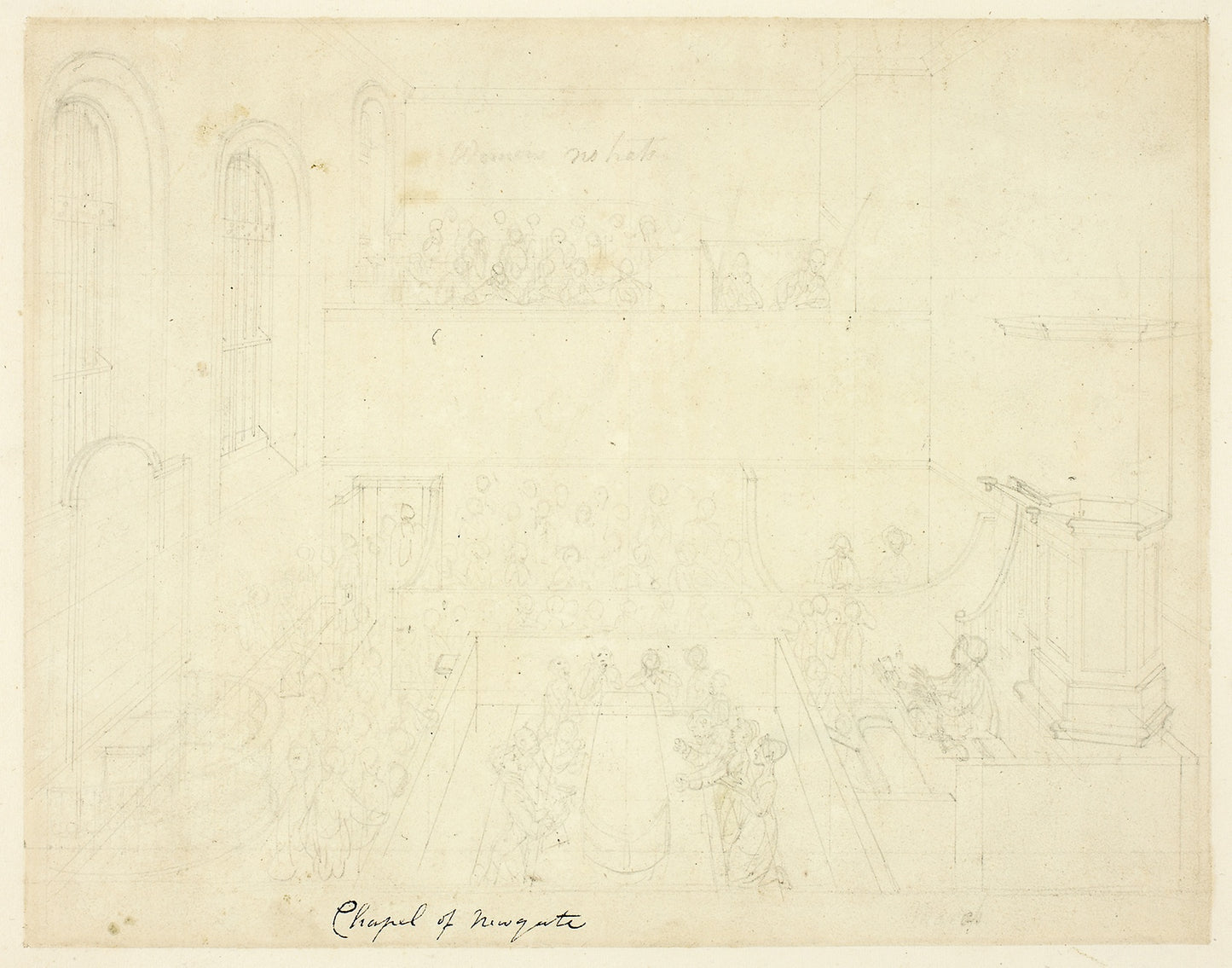 Study for Chapel of Newgate, from Microcosm of London - Augustus Charles Pugin (English, born France, 1762-1832), Poster Print Wall Art