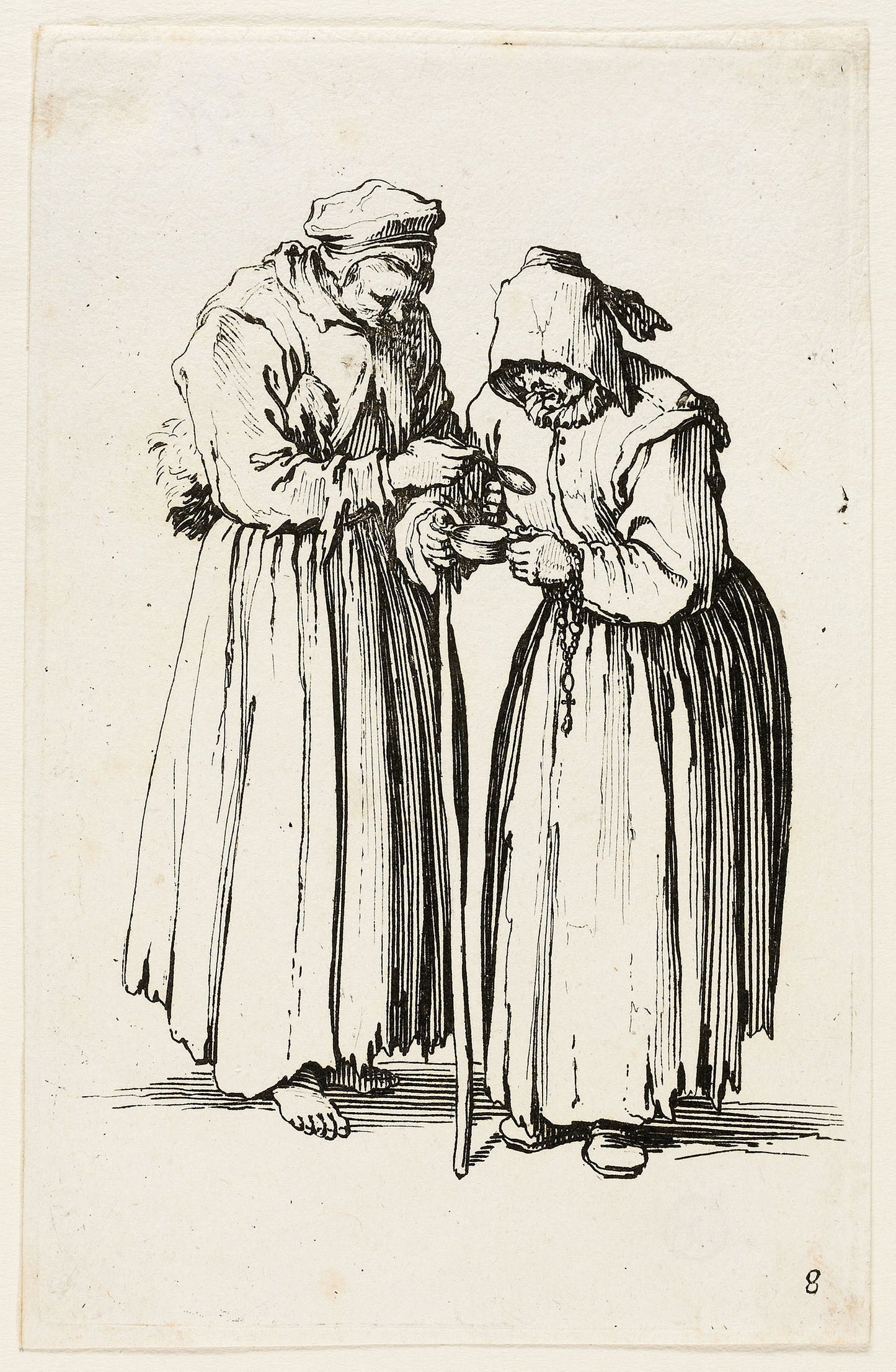 Two Women Beggars, plate eight from The Beggars - Jacques Callot, Poster Print Wall Art