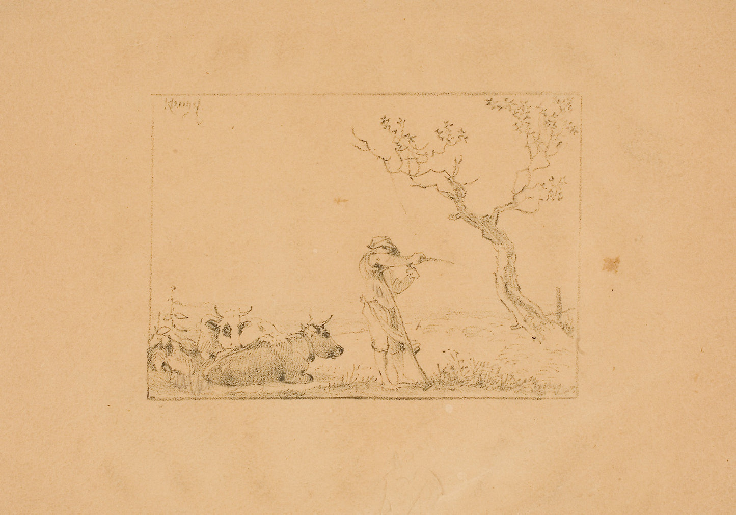 Herdsman Sharpening a Scythe, with Cattle - Johann Christian Klengel, Poster Print Wall Art