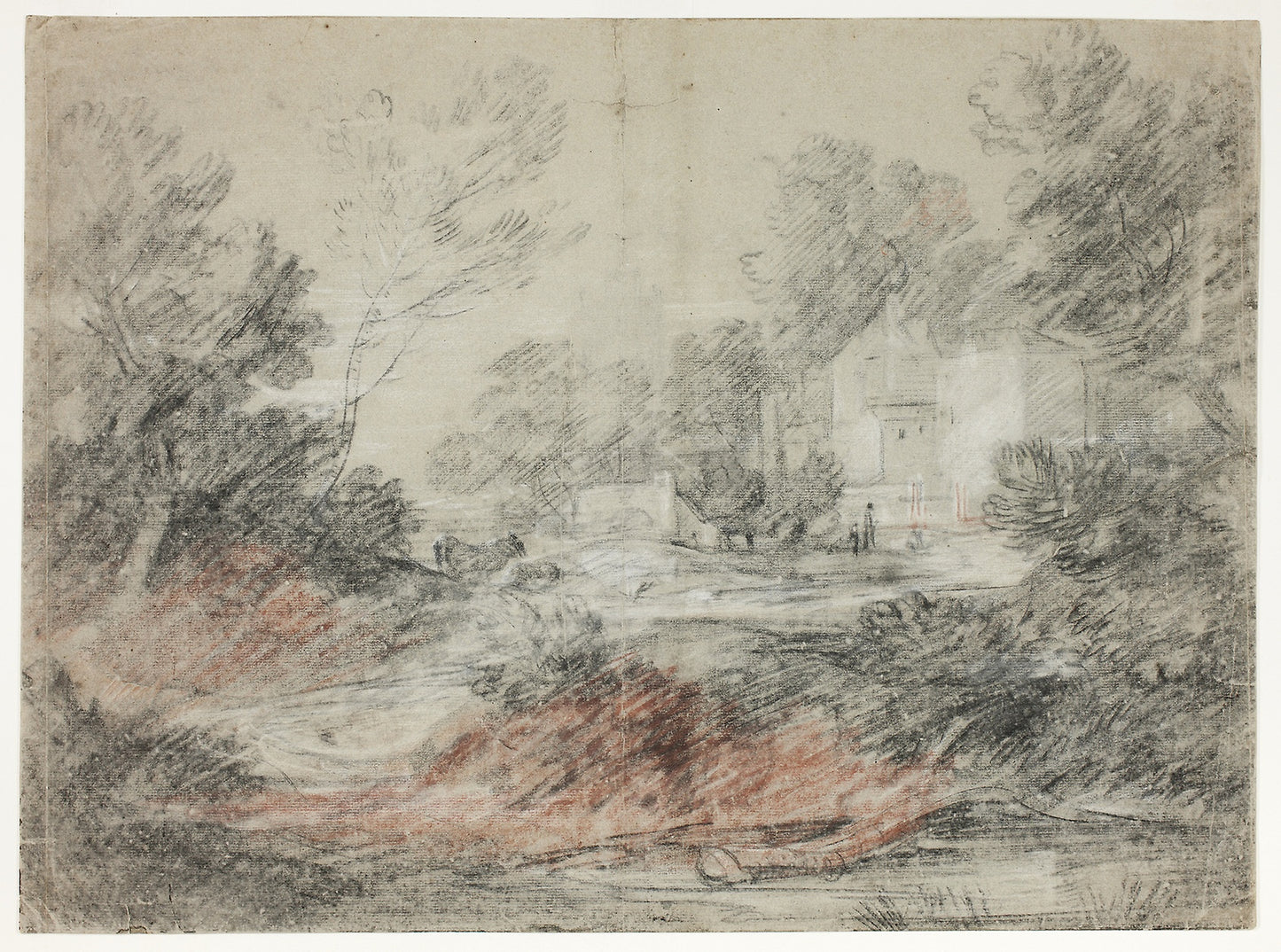 Landscape with Buildings - a Stream - Attributed to Thomas Gainsborough, Poster Print Wall Art