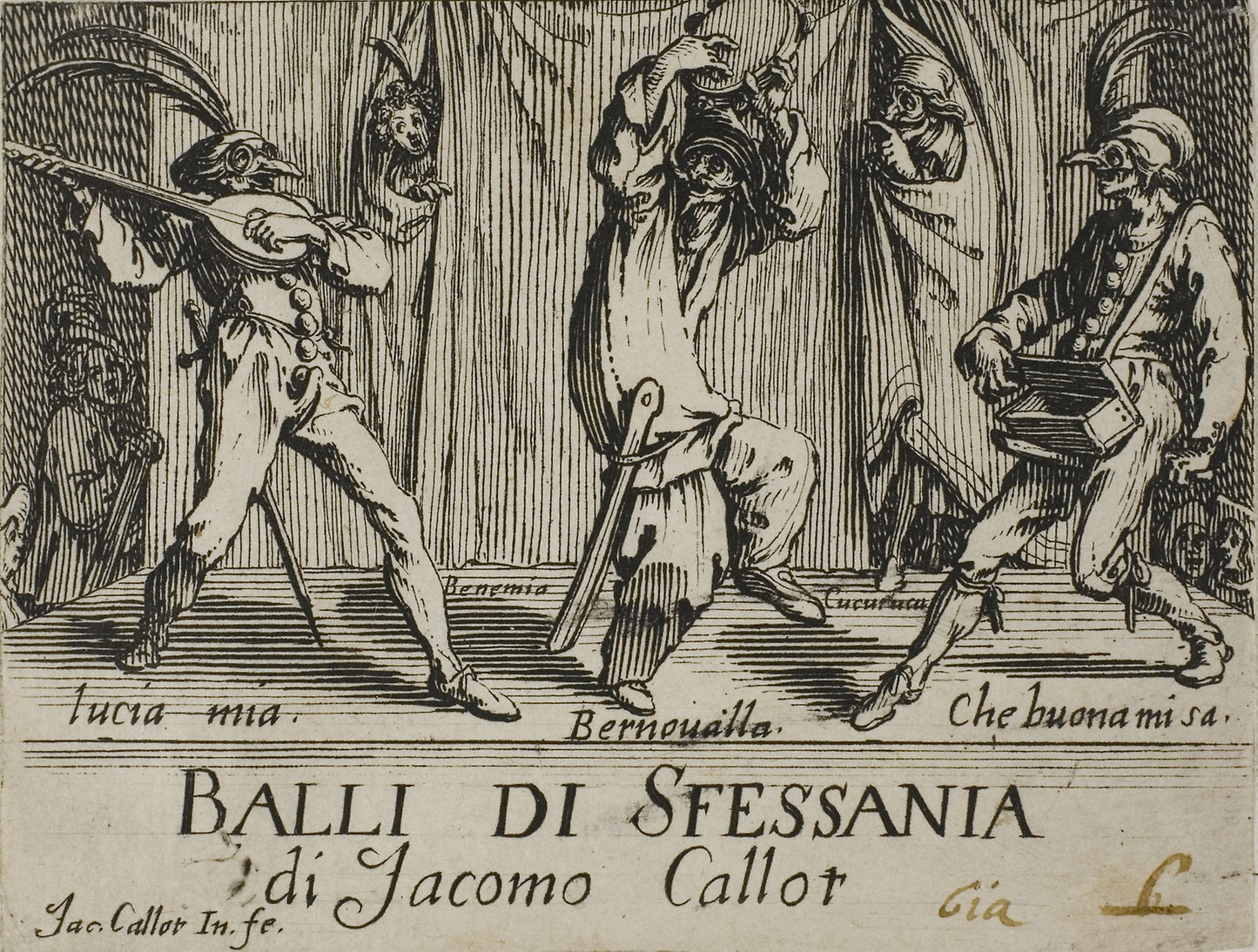 Frontispiece, from Balli di Sfessania - Jacques Callot, Poster Print Wall Art