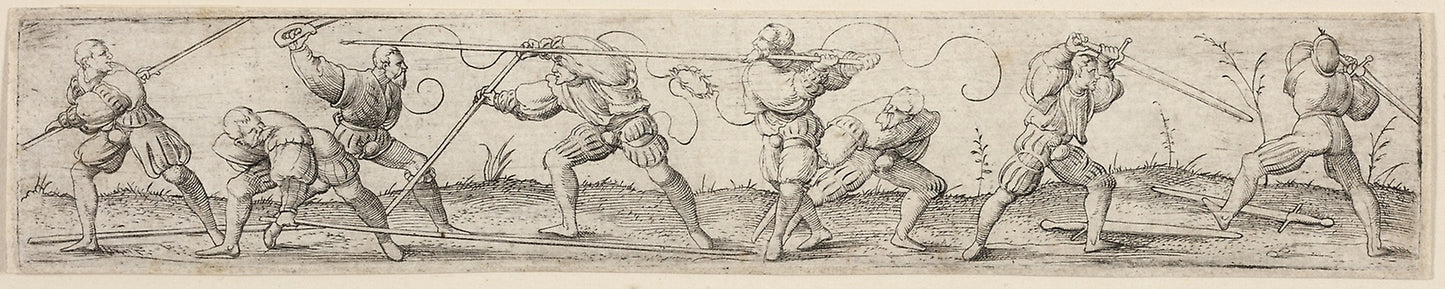 Eight Soldiers Engaged in Fencing Exercises - Virgil Solis, the Elder, Poster Print Wall Art