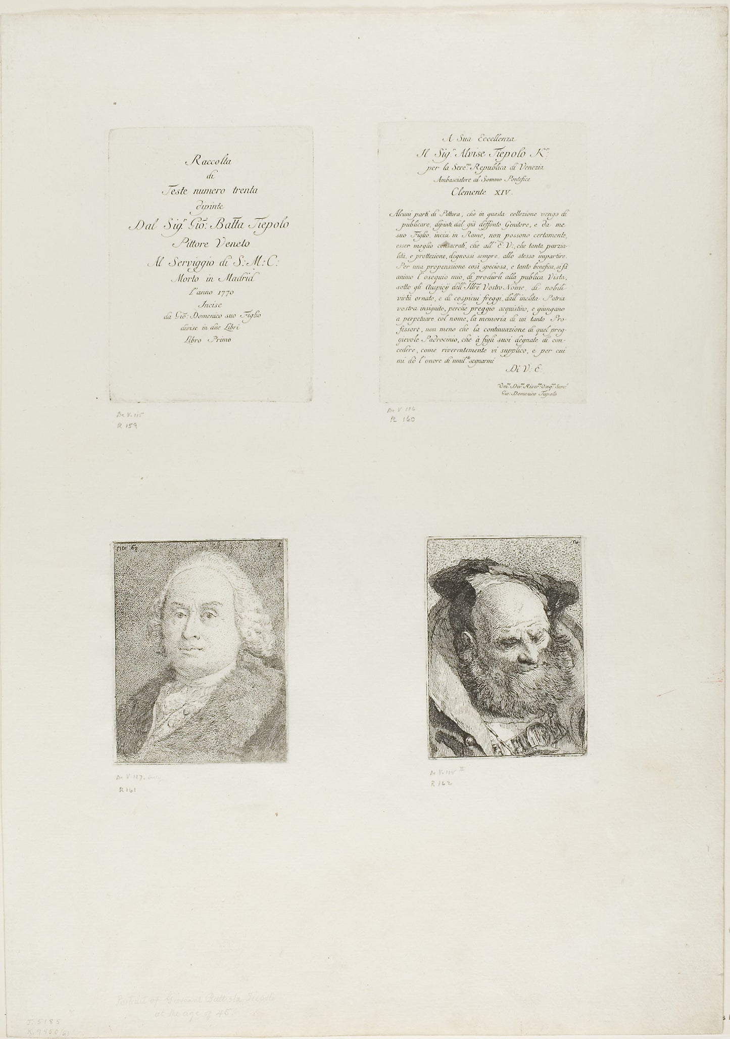 Title Page, Dedication, Portrait of Giambattista Tiepolo, Bearded Old Man - Giovanni Domenico Tiepolo, Poster Print Wall Art