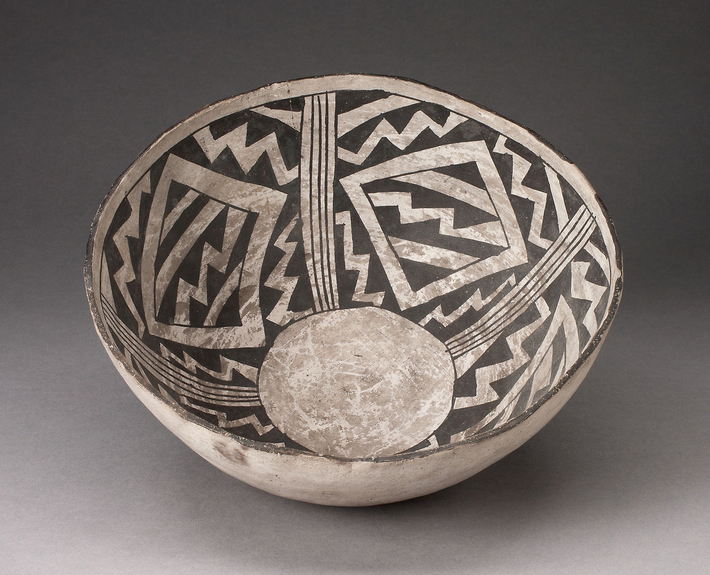 Bowl with Bold Black-on-White Diamond and Zizgag Motifs - Ancestral Pueblo (Anasazi), Poster Print Wall Art