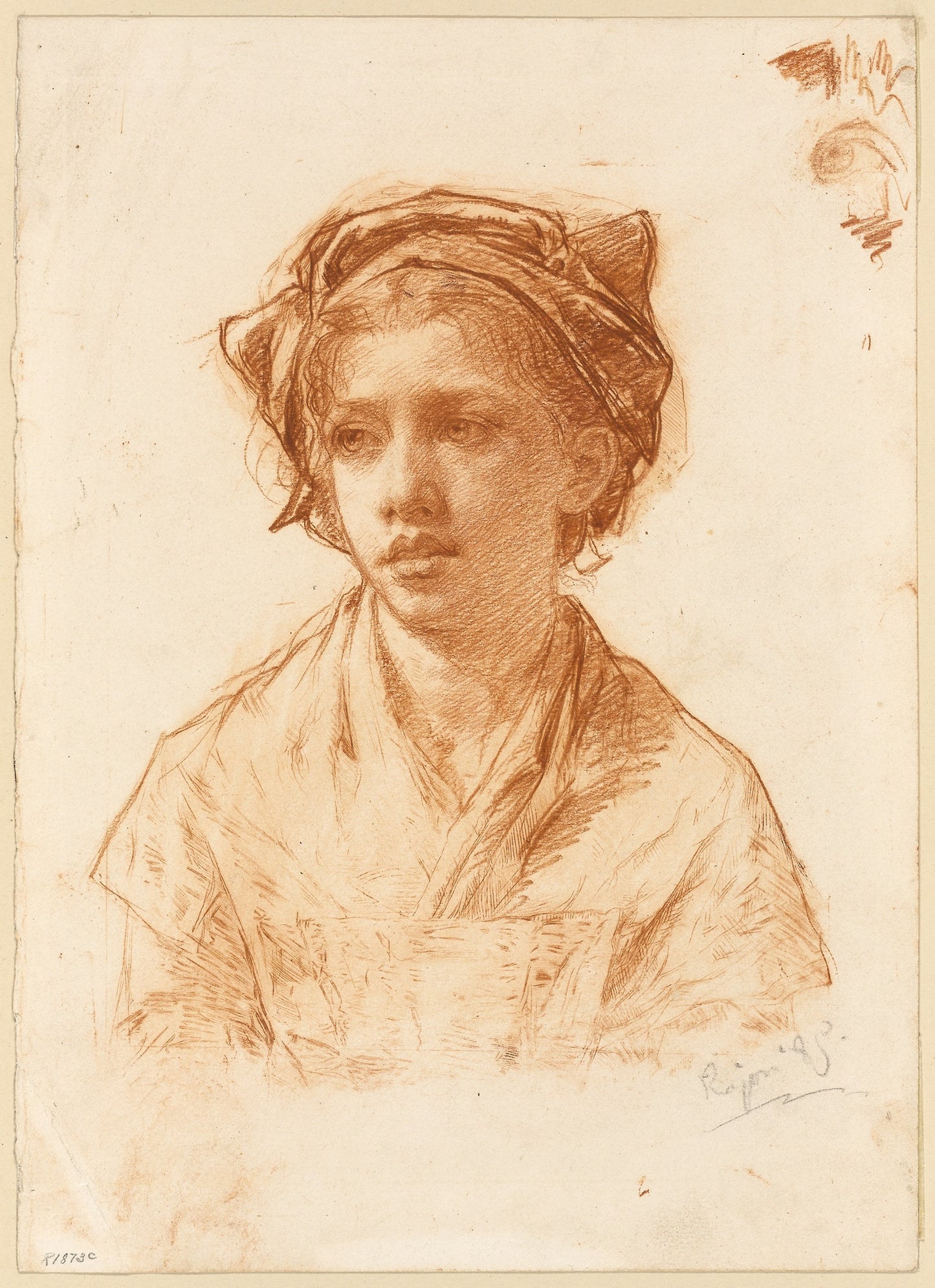 Bust of a Peasant Girl - Paul Adolphe Rajon, Poster Print Wall Art