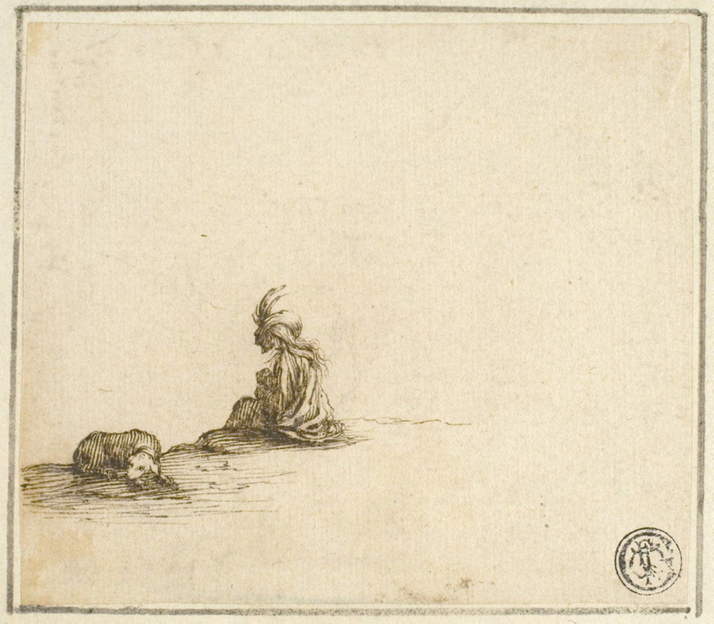 Seated Gypsy Mother and Child, with Dog - Attributed to Stefano della Bella (Italian, 1610-1664), Poster Print Wall Art
