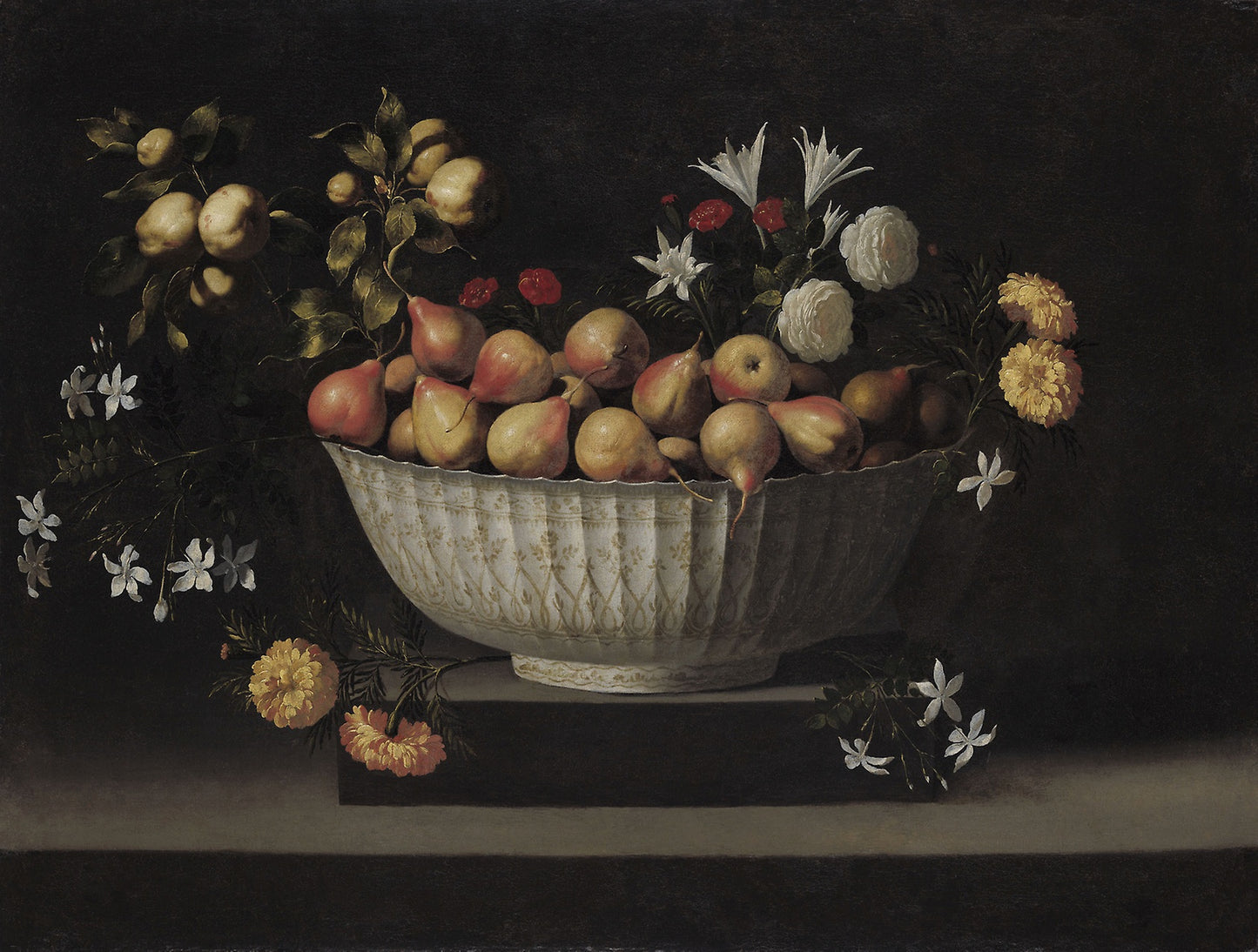 Flowers and Fruit in a China Bowl - Juan de Zurbarán, Poster Print Wall Art