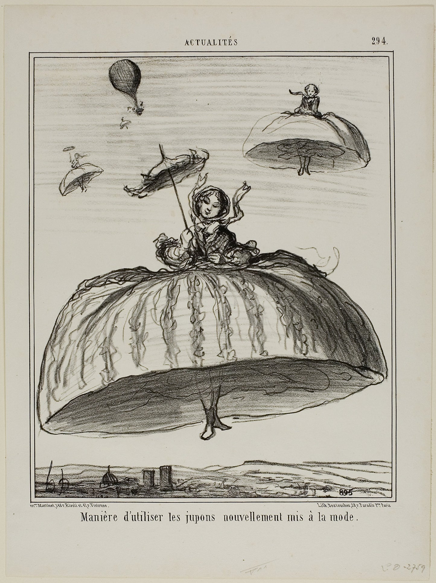 Another way to make use of the new petticoats that have lately become fashionable, plate 294 from Actualités - Honoré Victorin Daumier, Poster Print Wall Art