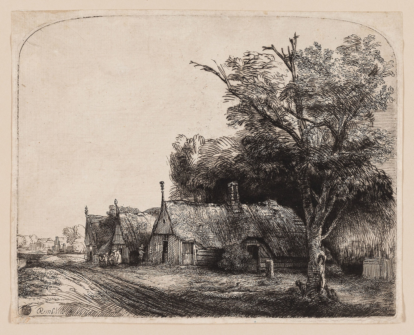 Landscape with Three Gabled Cottages Beside a Road - Rembrandt van Rijn, Poster Print Wall Art