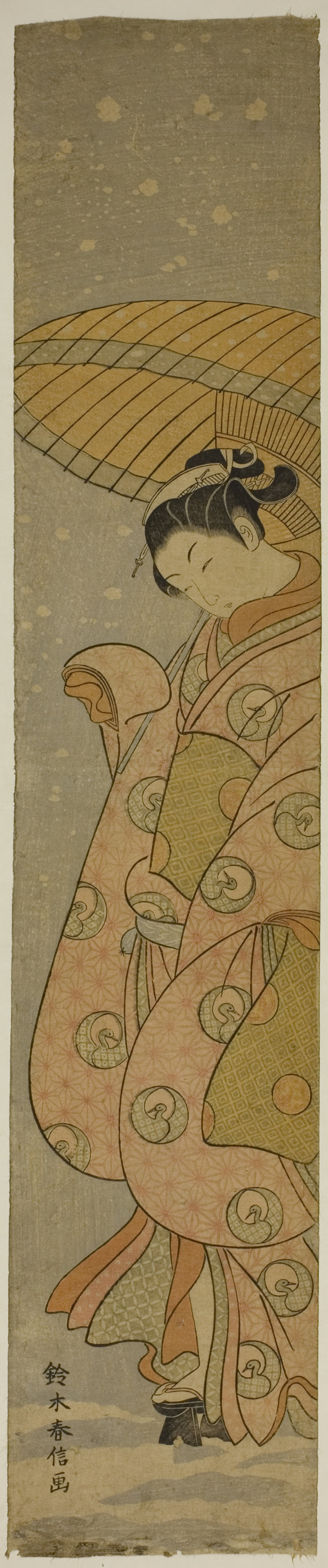 Beauty Under an Umbrella in the Snow - Suzuki Harunobu ?? ?? , Poster Print Wall Art