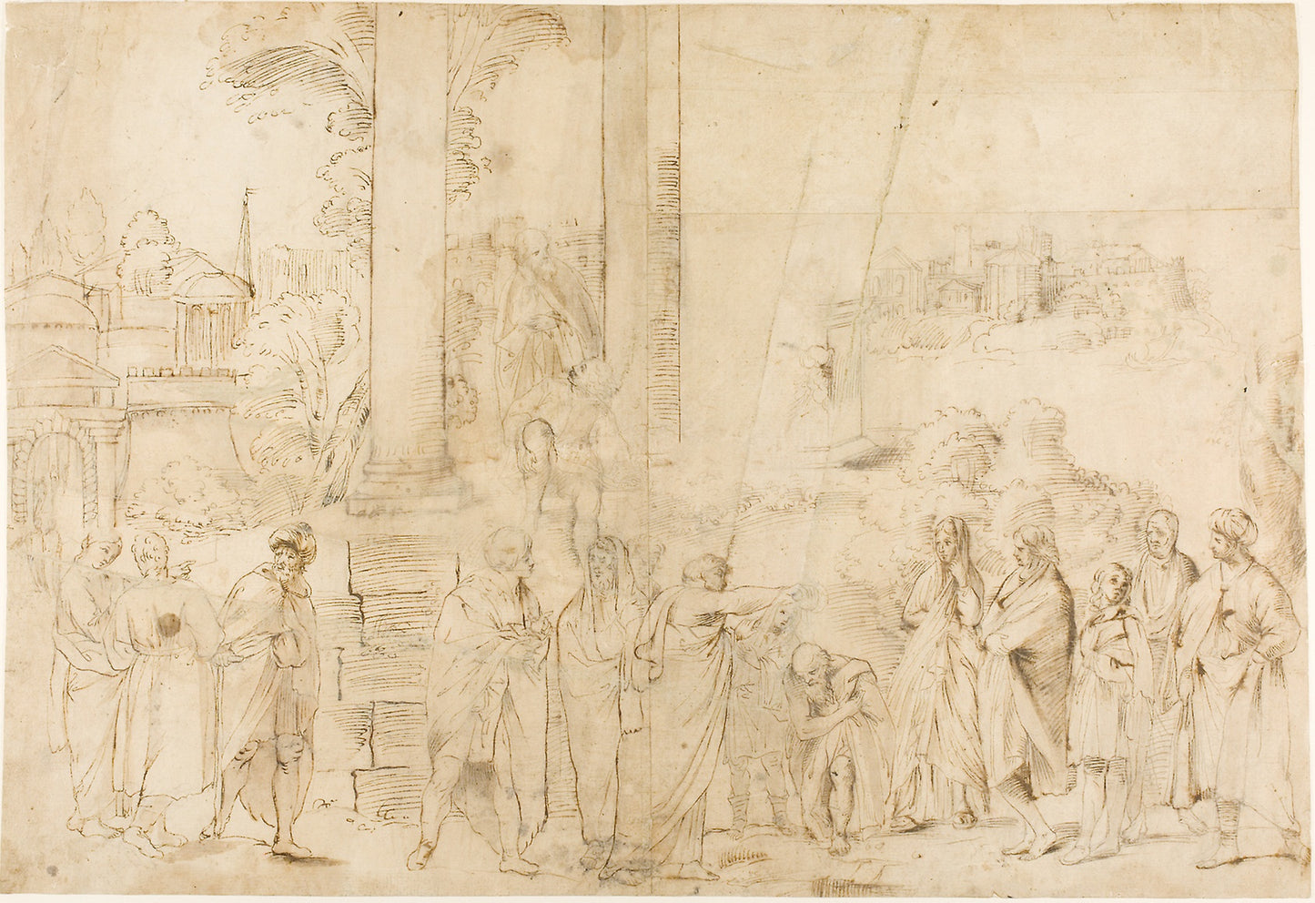 Saint Paul Baptizing Dionysus the Areopagite (recto); Sketches of Baby, Hands (verso) - After Antonio Carracci, Poster Print Wall Art