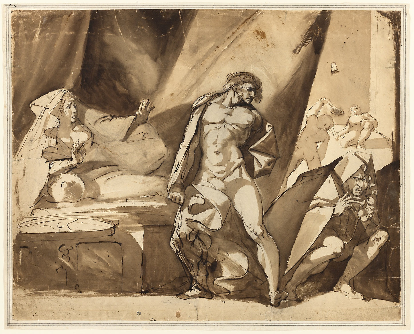 The Discovery (recto), Two Sketches of Standing Male Figures (verso) - Henry Fuseli, Poster Print Wall Art