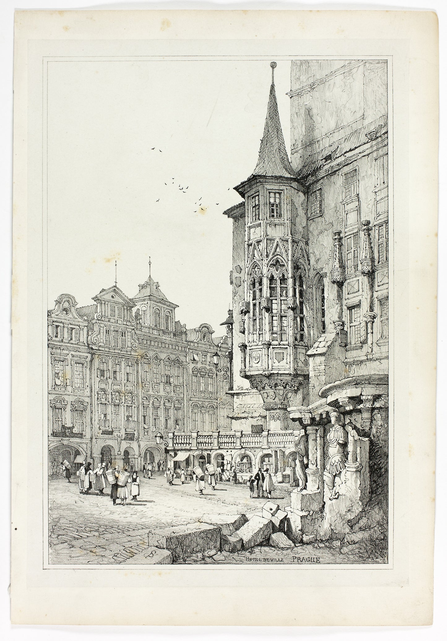 Hotel de Ville, Prague - Samuel Prout (English, 1783-1852), Poster Print Wall Art