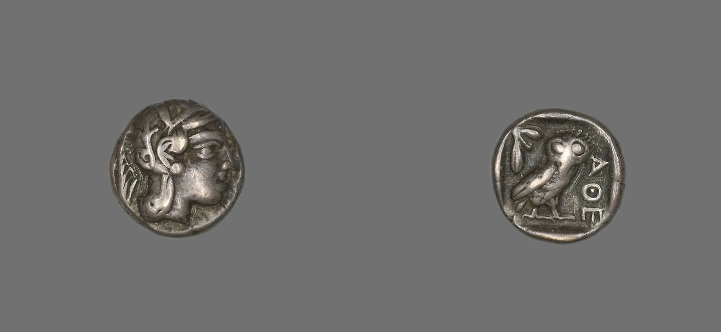 Drachm (Coin) Depicting the Goddess Athena - Greek, minted in Athens, Poster Print Wall Art