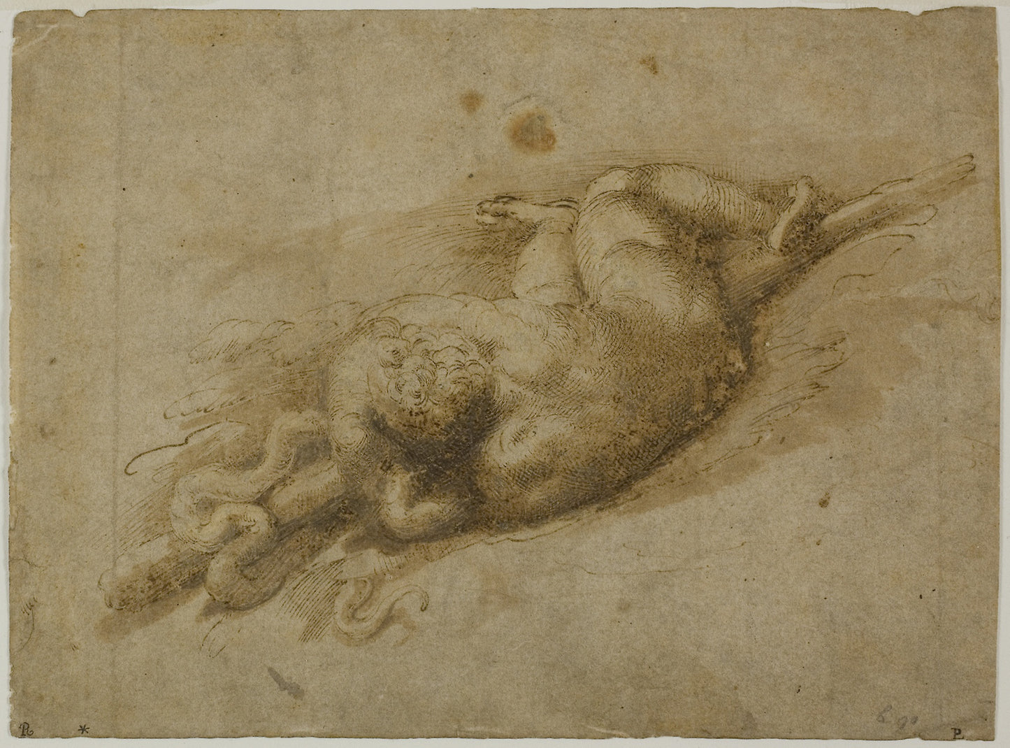 Infant Hercules (recto); Standing Putto with Hand to Chin (verso) - Follower of Francesco Mazzola, called Parmigianino, Poster Print Wall Art