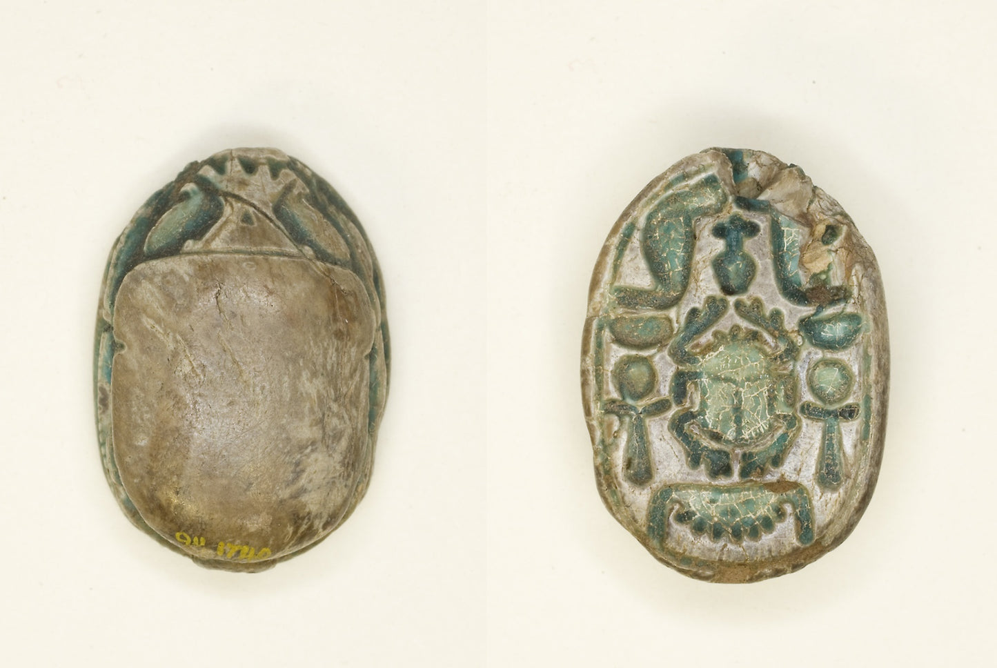 Scarab: Scarab Beetle with Hieroglyphs (cobras, anx-signs, nbw-sign): Egyptian, Poster Print Wall Art