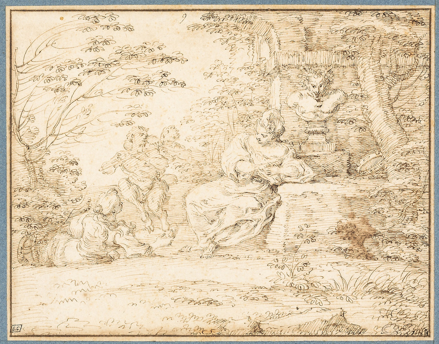 Two Women Resting and Two Satyrs Dancing - Claude Gillot, Poster Print Wall Art