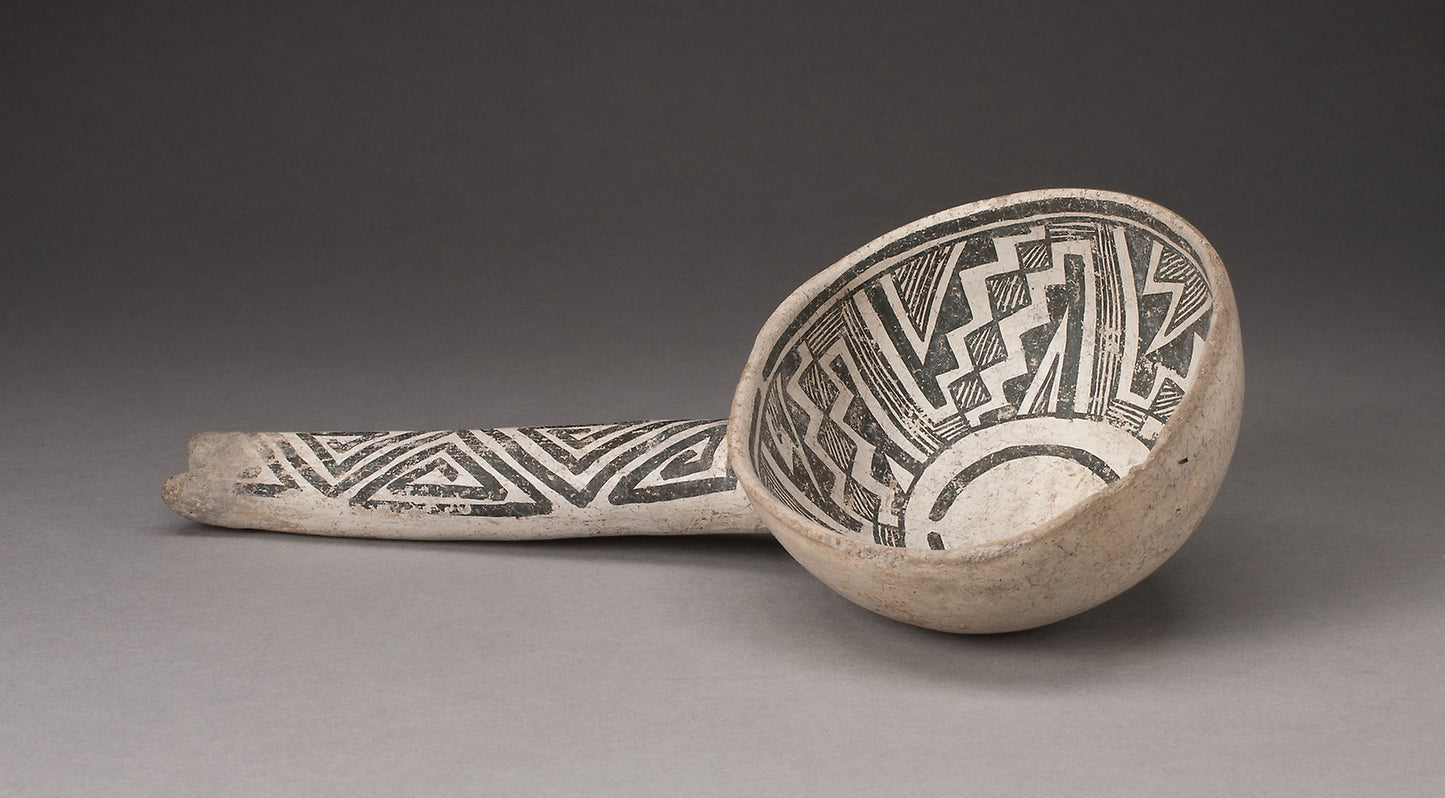 Dipper or Ladle with Interlocking Zigzag and Step-Fret Designs - Ancestral Pueblo (Anasazi), Black-on-white, Poster Print Wall Art