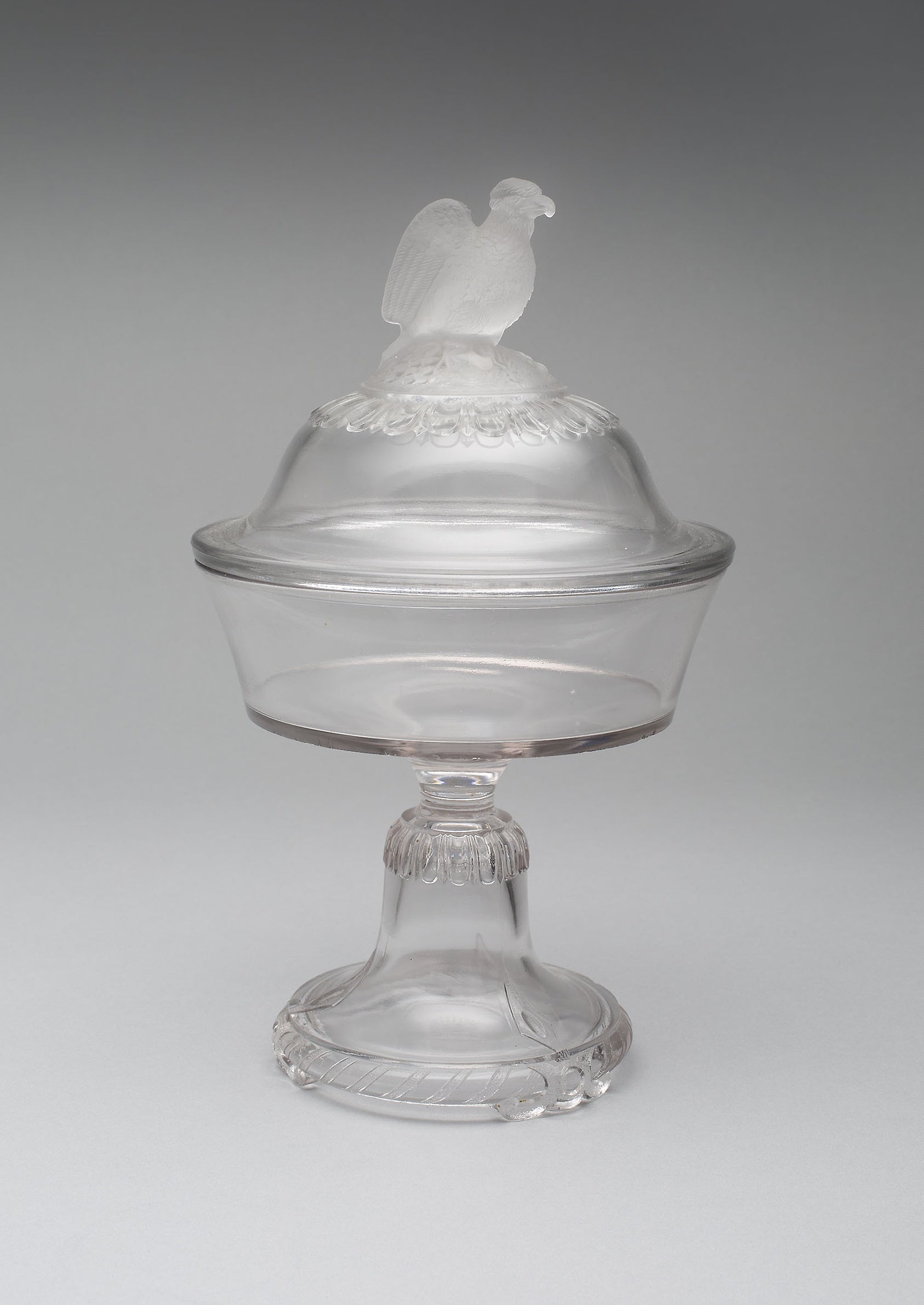 Old Abe/Frosted Eagle pattern medium covered compote on pedestal: Attributed to Crystal Glass Company,16x12"(A3) Poster