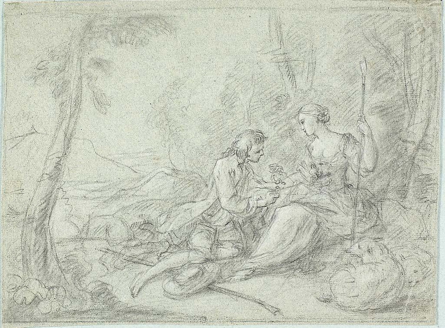Shepherd and Shepherdess - Attributed to Sébastien Le Clerc, the younger, Poster Print Wall Art
