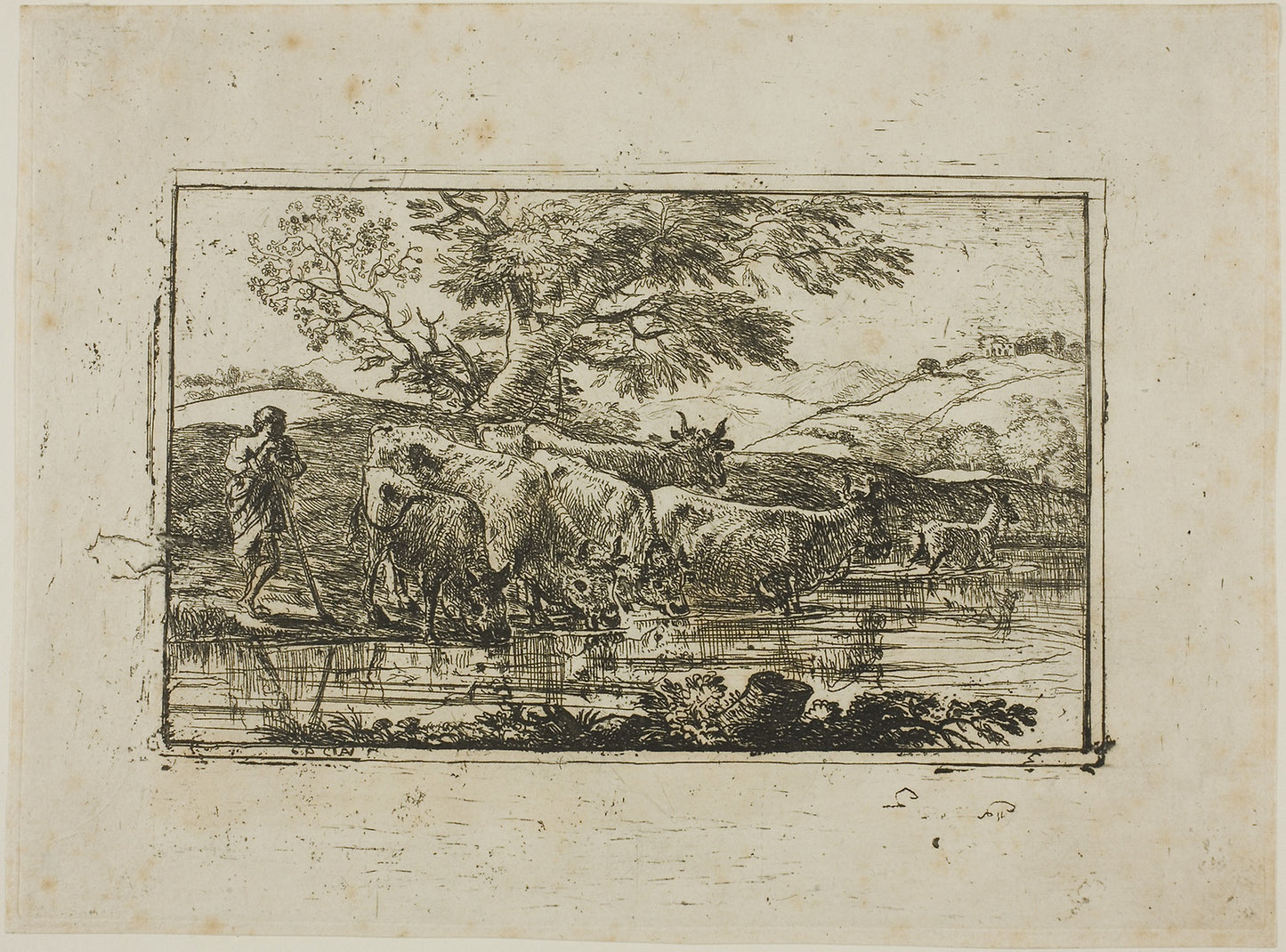The Herd at the Watering Place - Claude Lorrain, Poster Print Wall Art