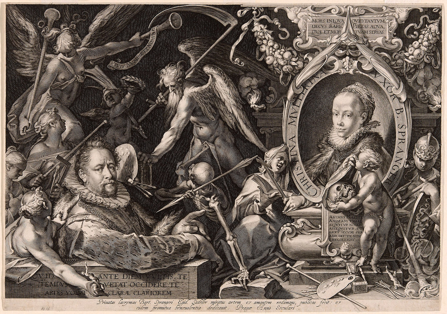 Portrait of Bartolomaeus Spranger with an Allegory of the Death of His Wife, Christina Müller - Aegidius Sadeler, Poster Print Wall Art