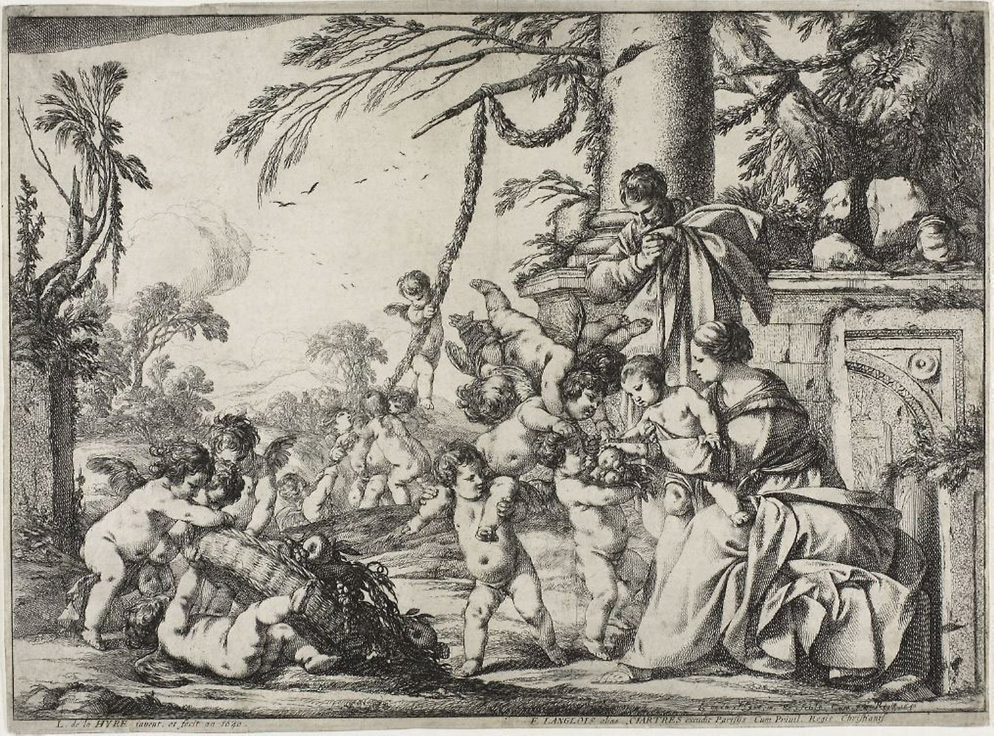 The Holy Family with Putti - Laurent de la Hyre, Poster Print Wall Art