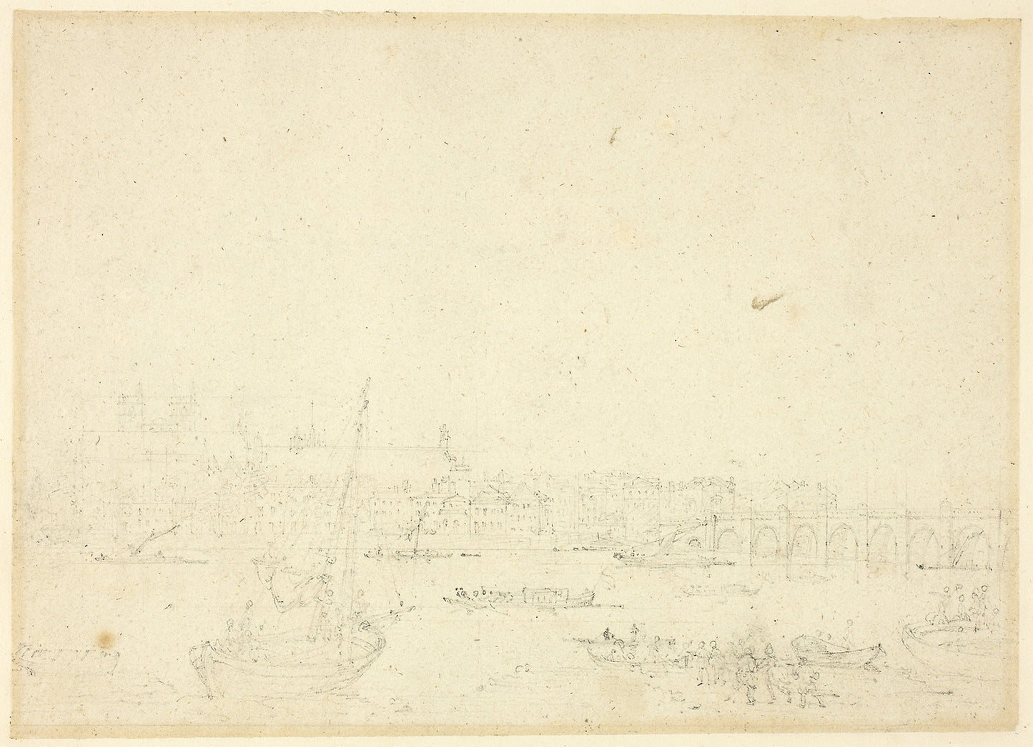 Study for View of Westminster Hall and Bridge, from Microcosm of London - Augustus Charles Pugin (English, born France, 1762-1832), Poster Print Wall Art